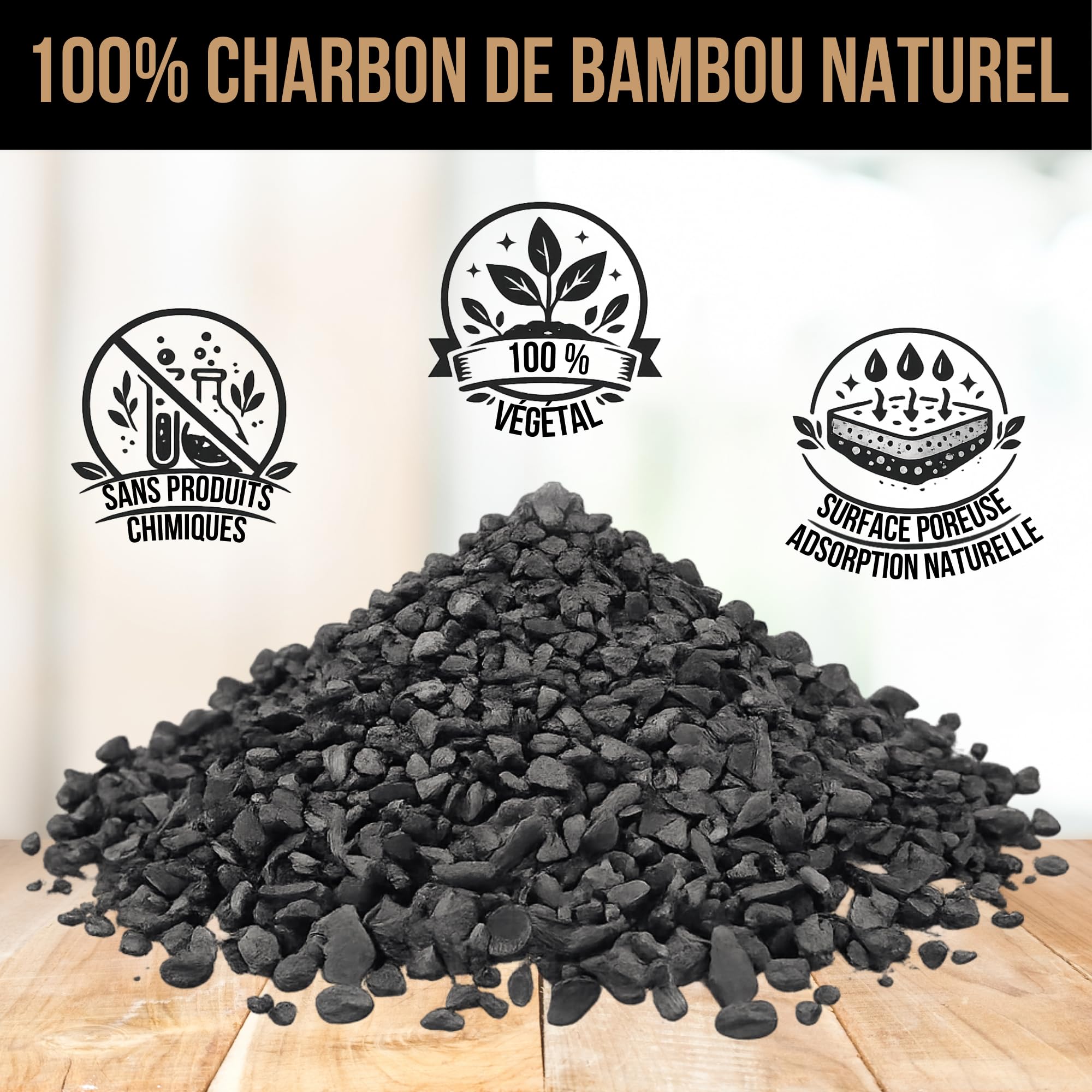 KHOOL - Charbon Actif Granulés 2,5L - Charbon de Bambou Filtration Aquarium et Air - Granules Absorbantes Haute Capacité - Purification Eau Bassin et Filtre - Format Économique - Origine France