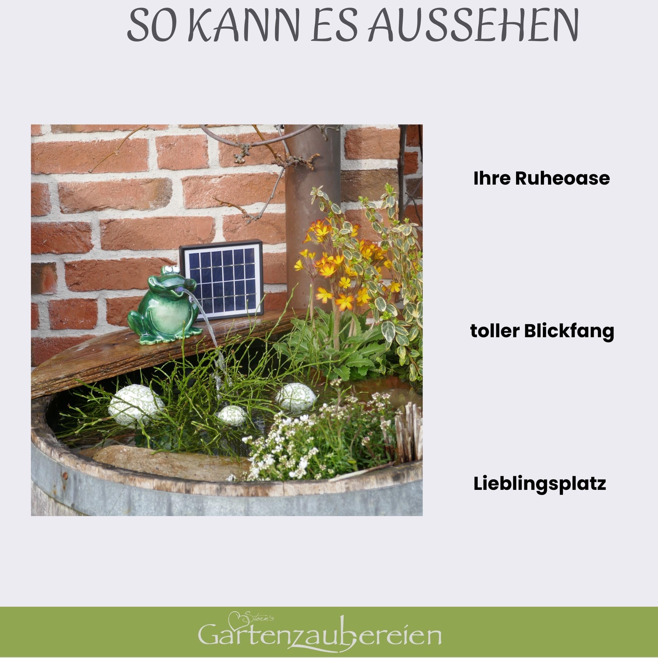 Storm's Gartenzaubereien Wasserspeier Frosch Keramik mit Solarpumpe 12cm