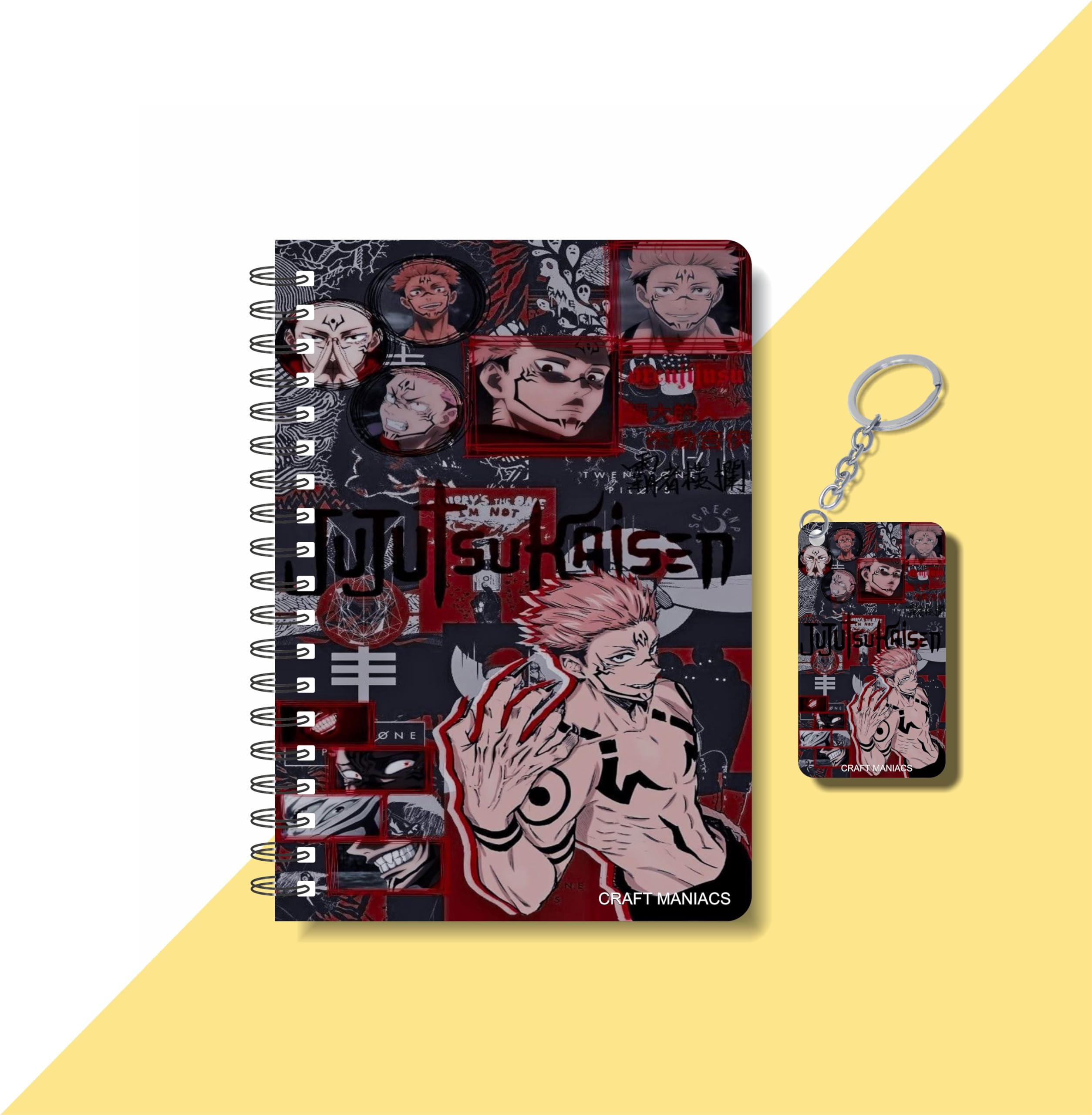 CRAFT MANIACS JUJUTSU KAISEN ITADORI FUSHIGURO COLLAGE PRINTED A5 160 RULED PAGES NOTEBOOK & FREE KEYCHAIN BEST GIFT FOR ANIME LOVERS