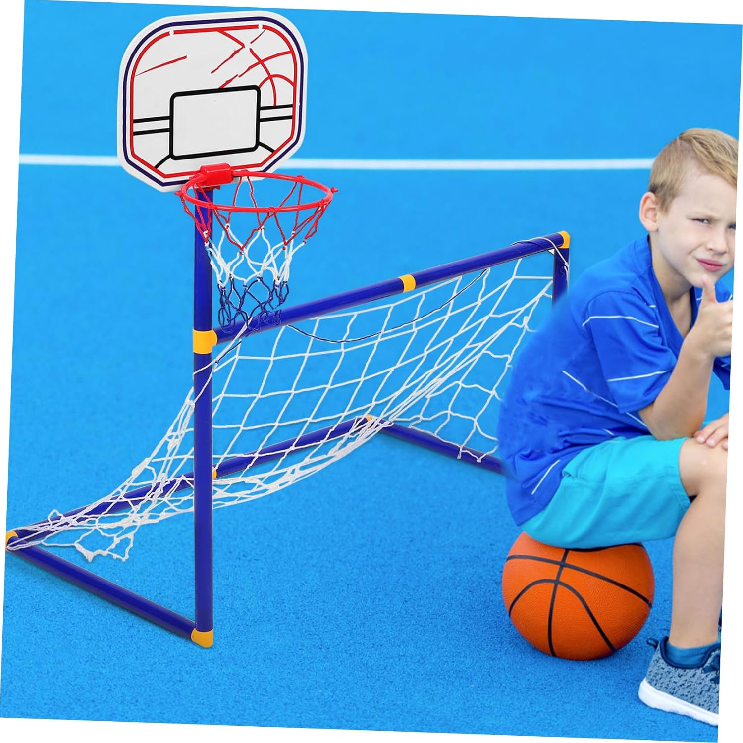 Toddmomy Portable Soccer Goal and Basketball Hoop Set for Boy Girl Durable Outdoor Sports Equipment for Backyard Play Encourages Fun