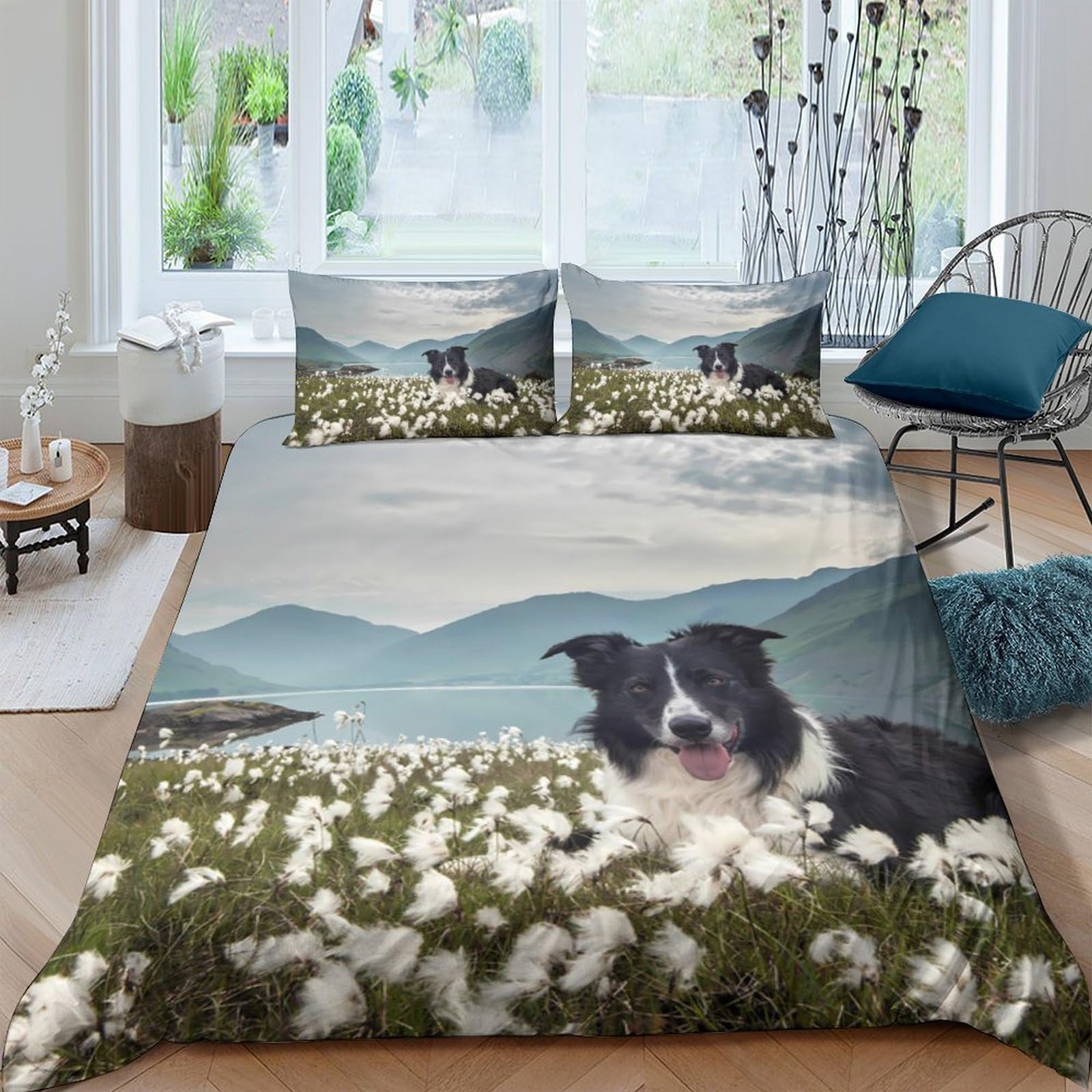 Ctjqhvkz Style-6 3D Printed Meadow Dog Fitted Sheet Microfiber Soft Scenic Mountain Bed Cover For Bedroom Guest Room Decor Protection Single（135X200cm）