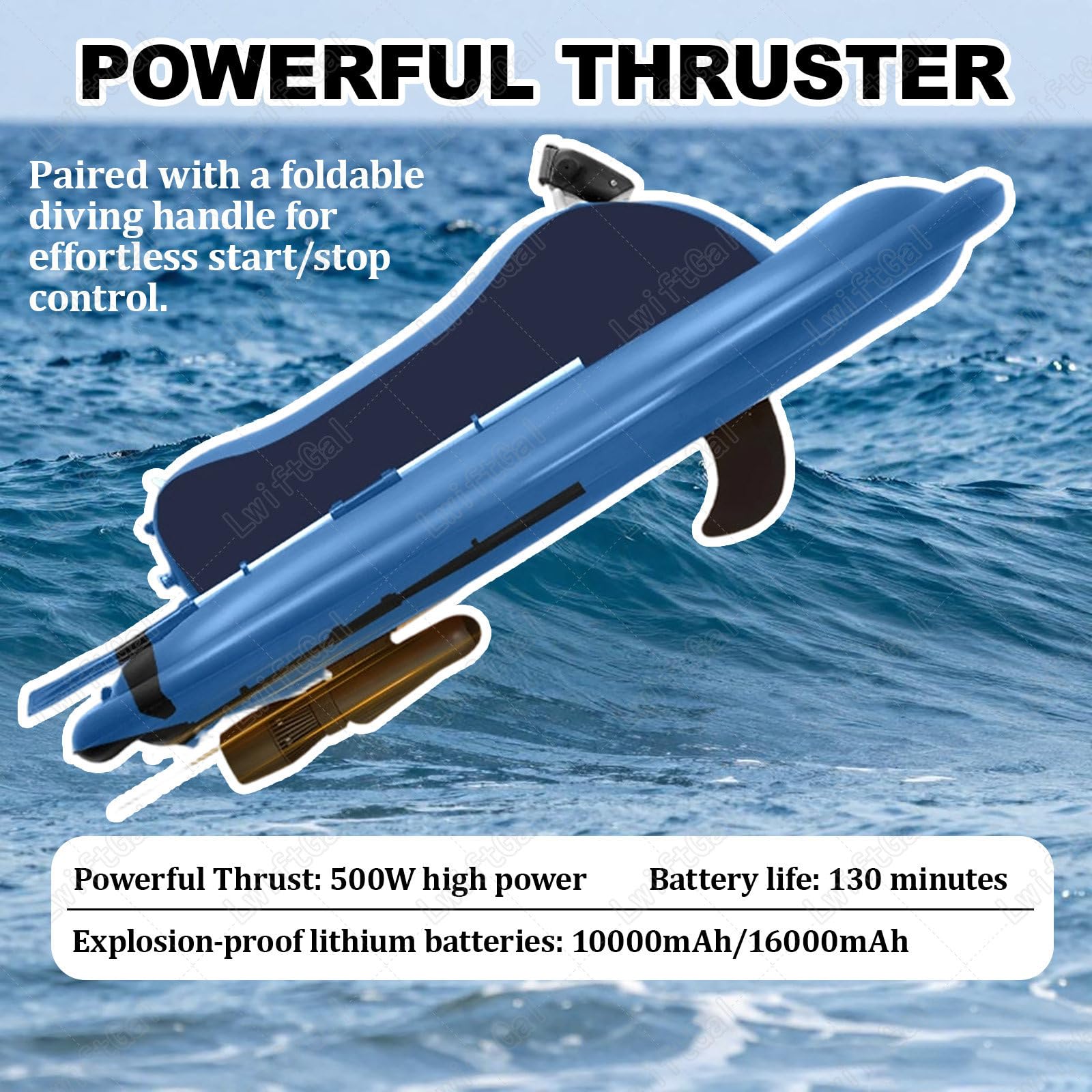 Elektrisches Schlauchboot Mit Motor für 2 Personen, 500 W Unterwasser Scooter, 3–7 km/h, 130 Min Laufzeit, 40 m Tiefe – Ideal für Tauchen, Angeln & Küstenabenteuer White-500W10AThruster