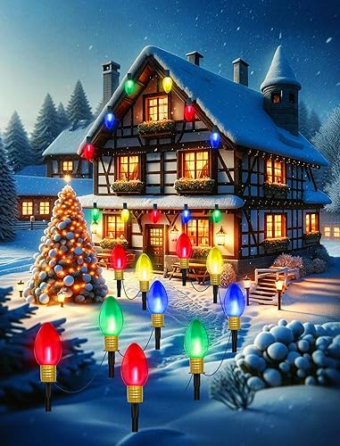 Miniatura 6 de C9 - Luces de camino de Navidad para exteriores, juego de 4 luces de Navidad para césped al aire libre con bombillas LED C9 transparentes multicolor