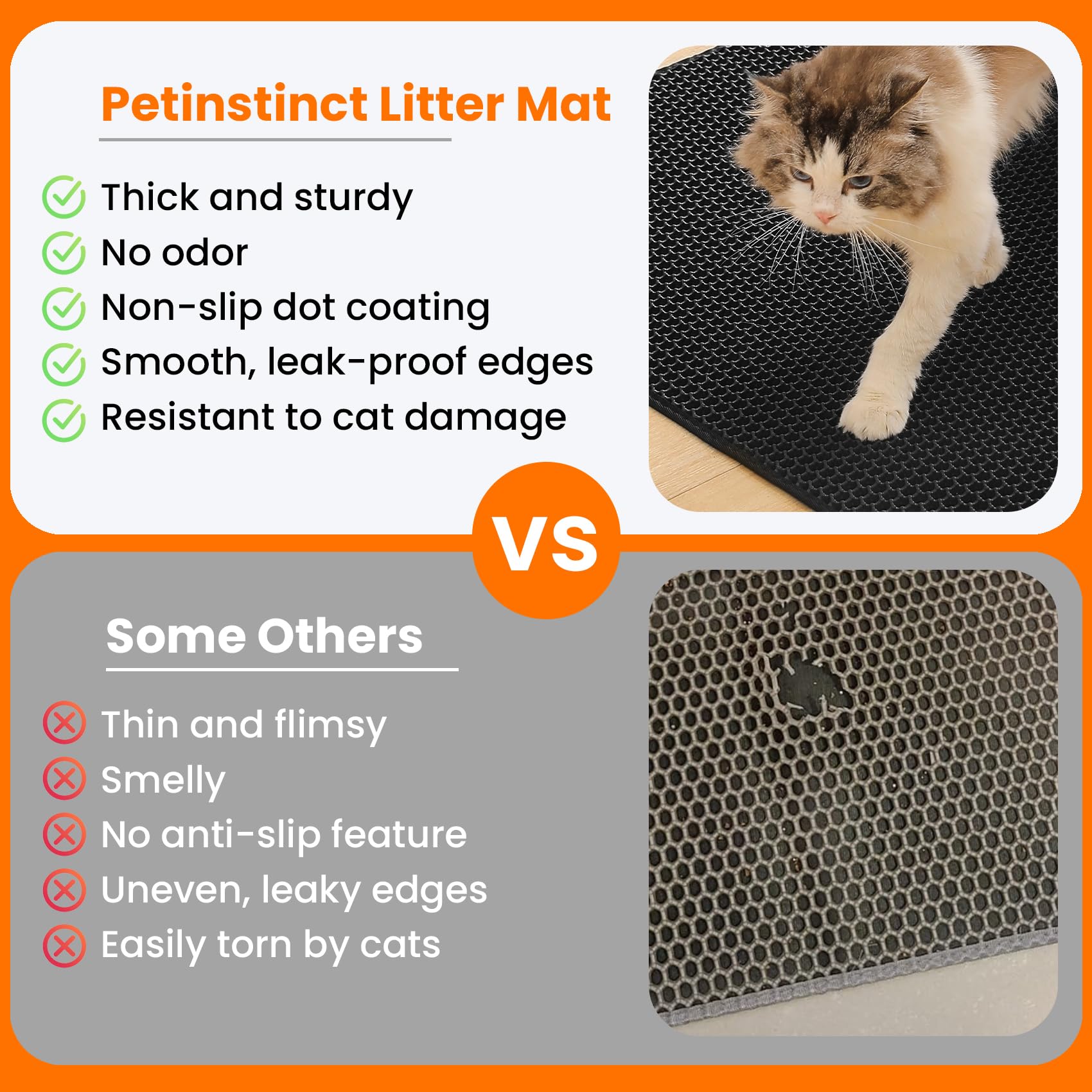 Extra Large Cat Litter Mat, 30x22 Inches Honeycomb Double Layer Cat Litter Trapping Mat, Non Slip Waterproof Urine Proof Large Kitty Litter Box Mat for Floor, Kitten Supplies, XL, Black - image 3