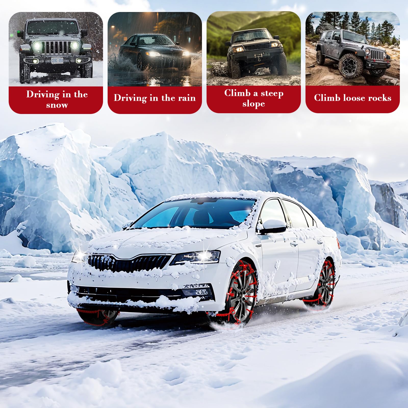 20 Pièces Chaînes à Neige Universelles, Adjustable Zip Tie Snow for Car Tires, Nylon Chaînes à Neige pour Pneus Dents Multicouches