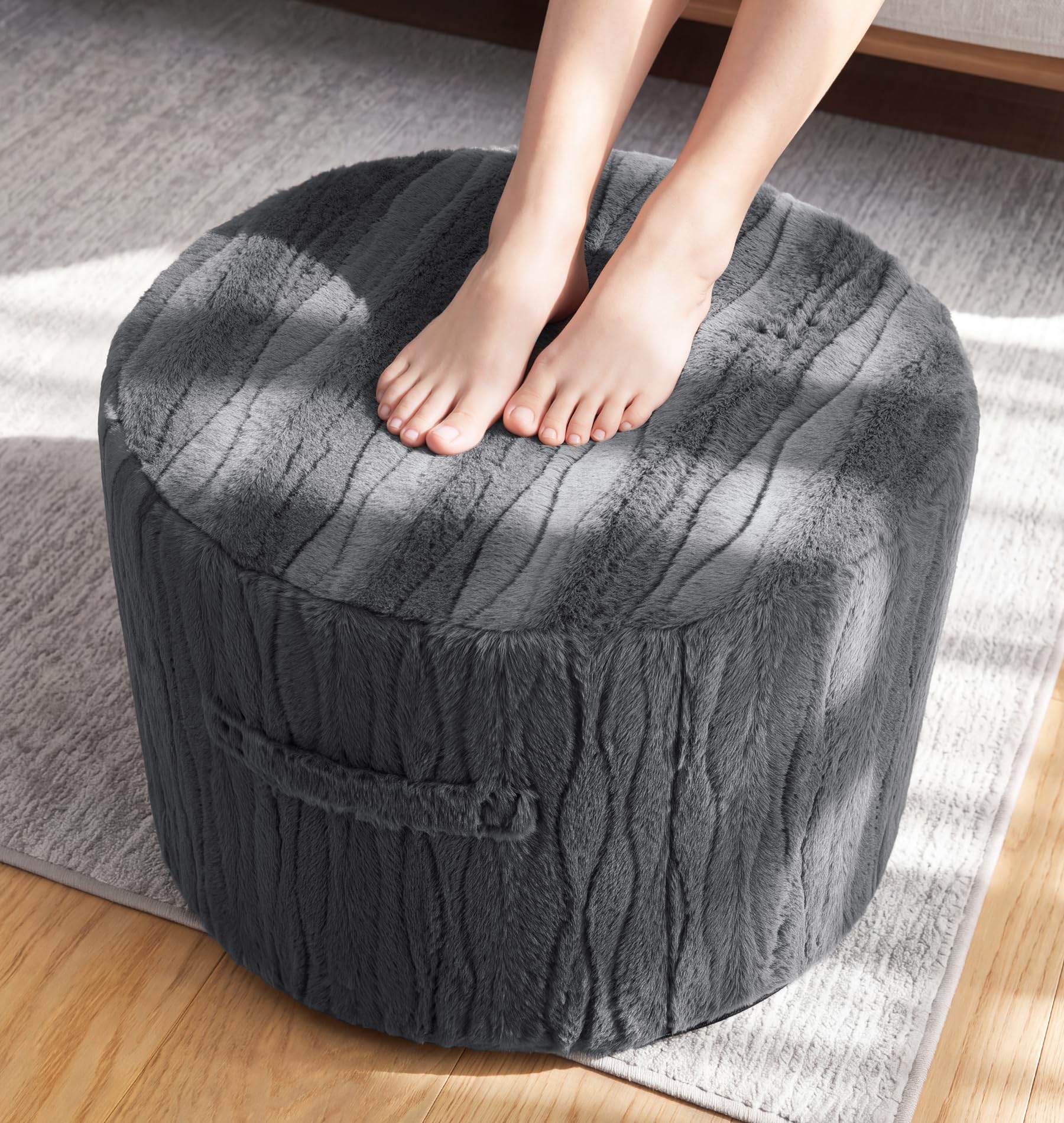 Hobestluk Stuffed Pouf Ottoman,Memory Foam Filled,Large Waves Grey