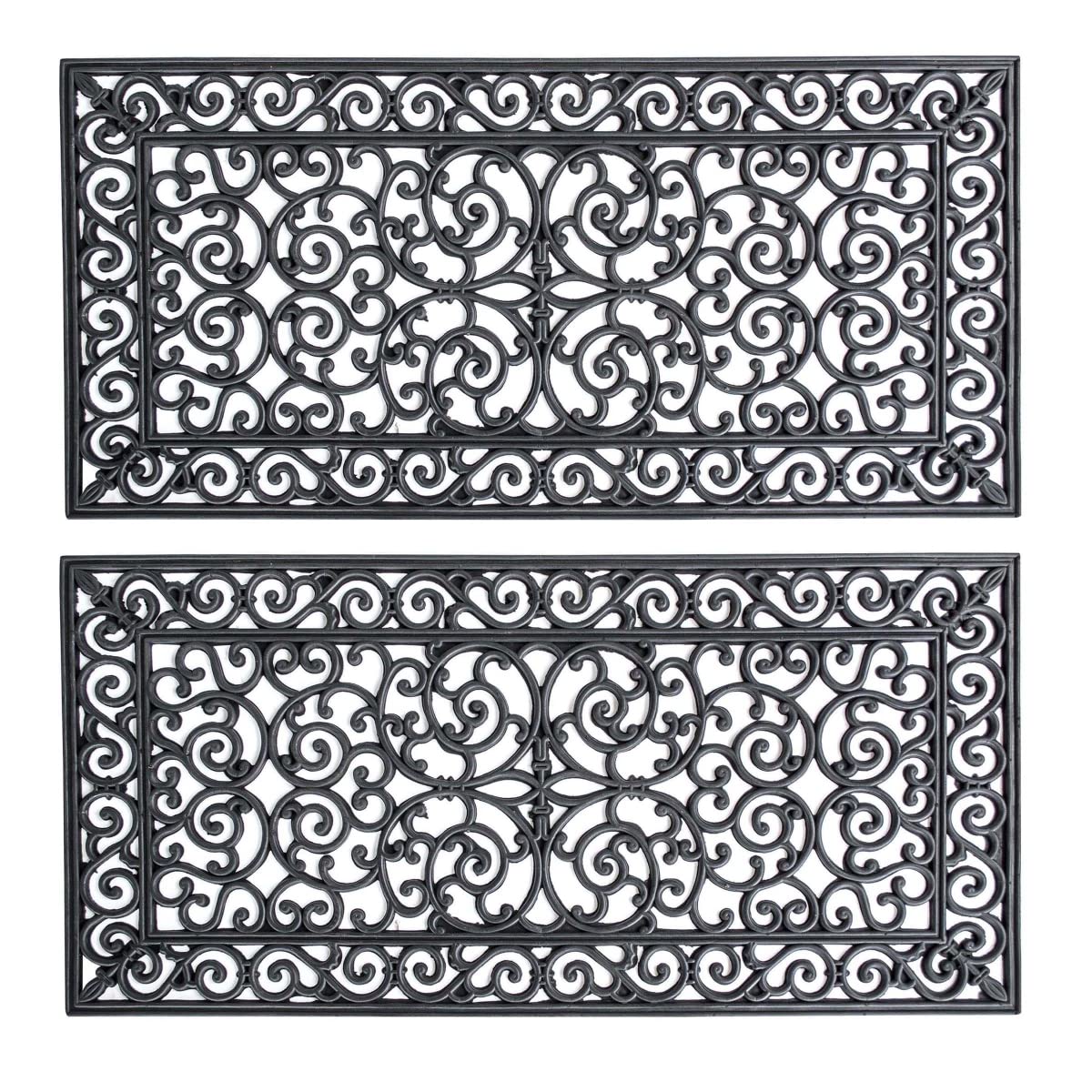 Buffalo ToolsRMATDE42-2PK: 4 Ft x 2 Ft Decorative Scrollwork Entryway Rubber Door Mat - 2 Pack