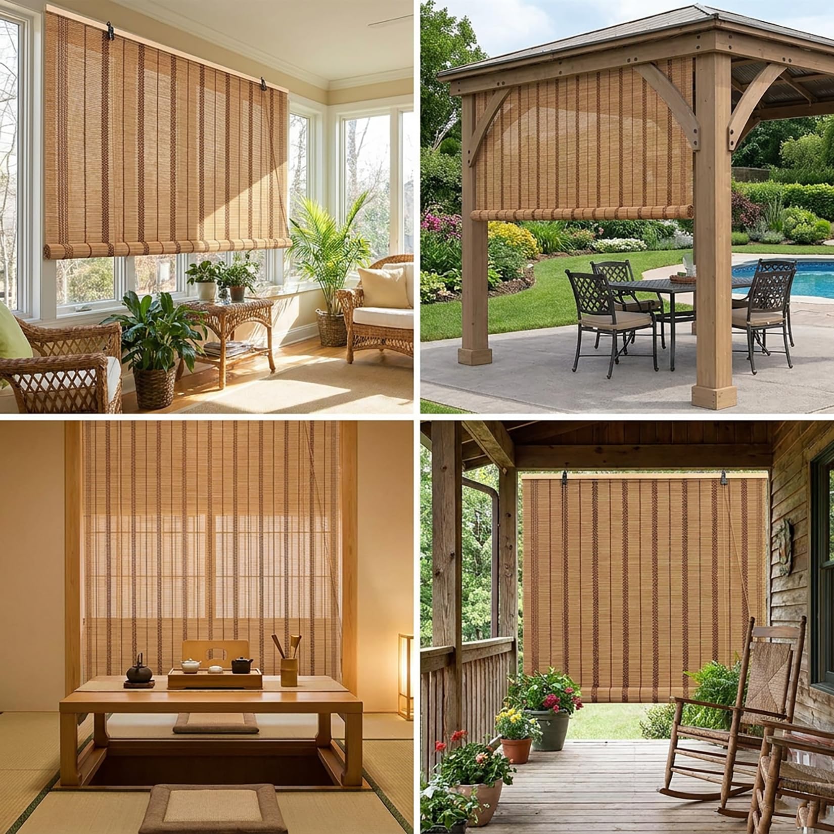 145x150cm Estor de Bambú Natural 50% Filtro Luz | Persiana Enrollable Bambú | Privacidad Diurna, Antideslumbramiento |Cortina para Ventana – Decoración Rústica para Ventanas y Terrazas