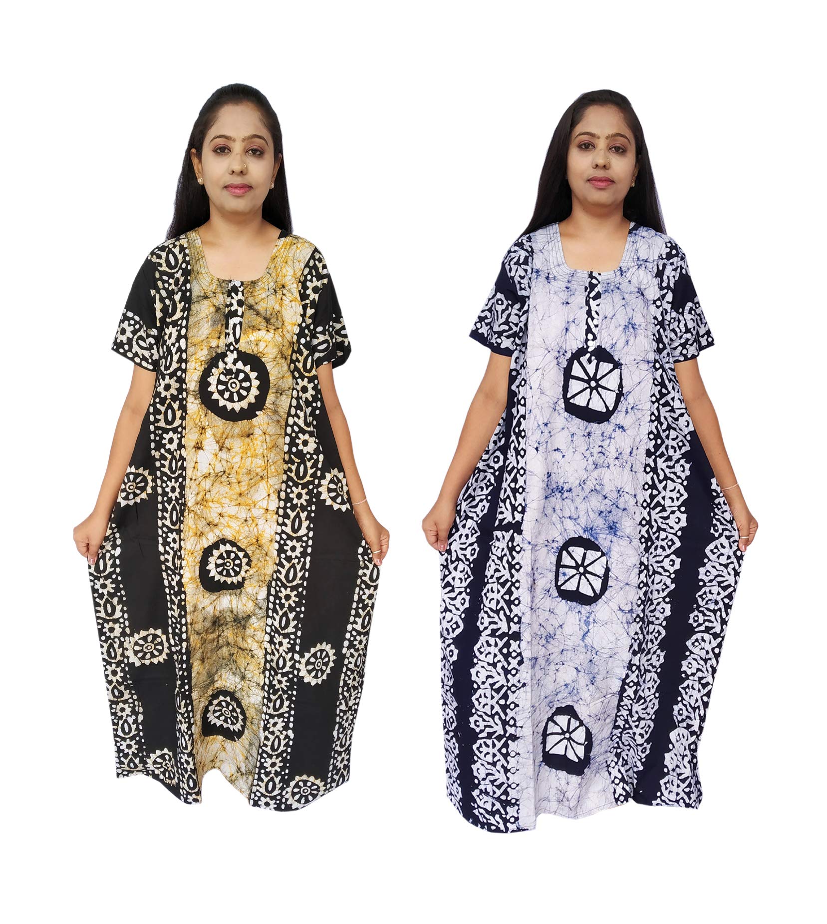 Women’s Cotton Hand Made Wax Batik Nighty Gown Night Dress Maxi Set of 2 (Multi Colored MX61)-image-23