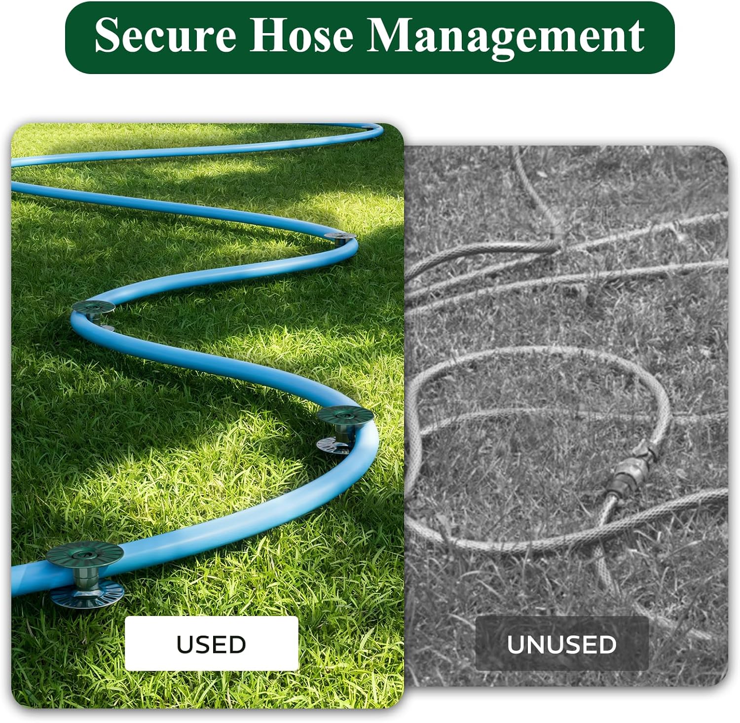 10-Inch Hose Guides for Garden – 6PCS Sturdy Plastic Stakes with Spin Top, Garden Stakes Hose Guide Spikes Keep Hoses Away from Flower Beds & Protect Plants, Dark Green