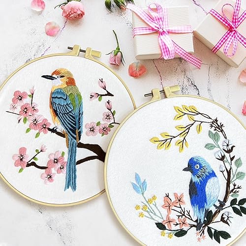Vista 8 de ERKOON 4 Sets Embroidery Kit for Beginners,Hummingbird and Flower Cross Stitch Set for Include Embroidery Cloth Hoops Threads for Craft Lover Hand