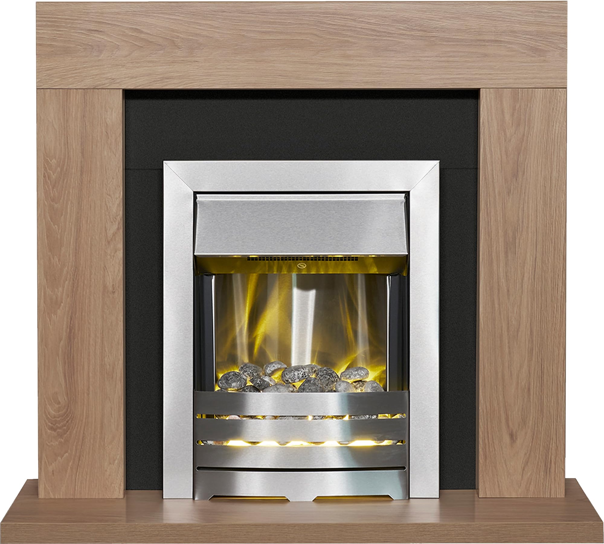 Adam Malmo In Oak & Black With Helios Fire In Brushed, 39 Inch