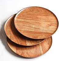 Vista 13 de Lightnpro - Platos llanos de madera natural, tablas redondas de madera para charcutería, platos para servir alimentos, bandeja de queso, plato