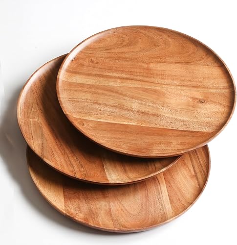 Miniatura 13 de Lightnpro - Platos llanos de madera natural, tablas redondas de madera para charcutería, platos para servir alimentos, bandeja de queso, plato