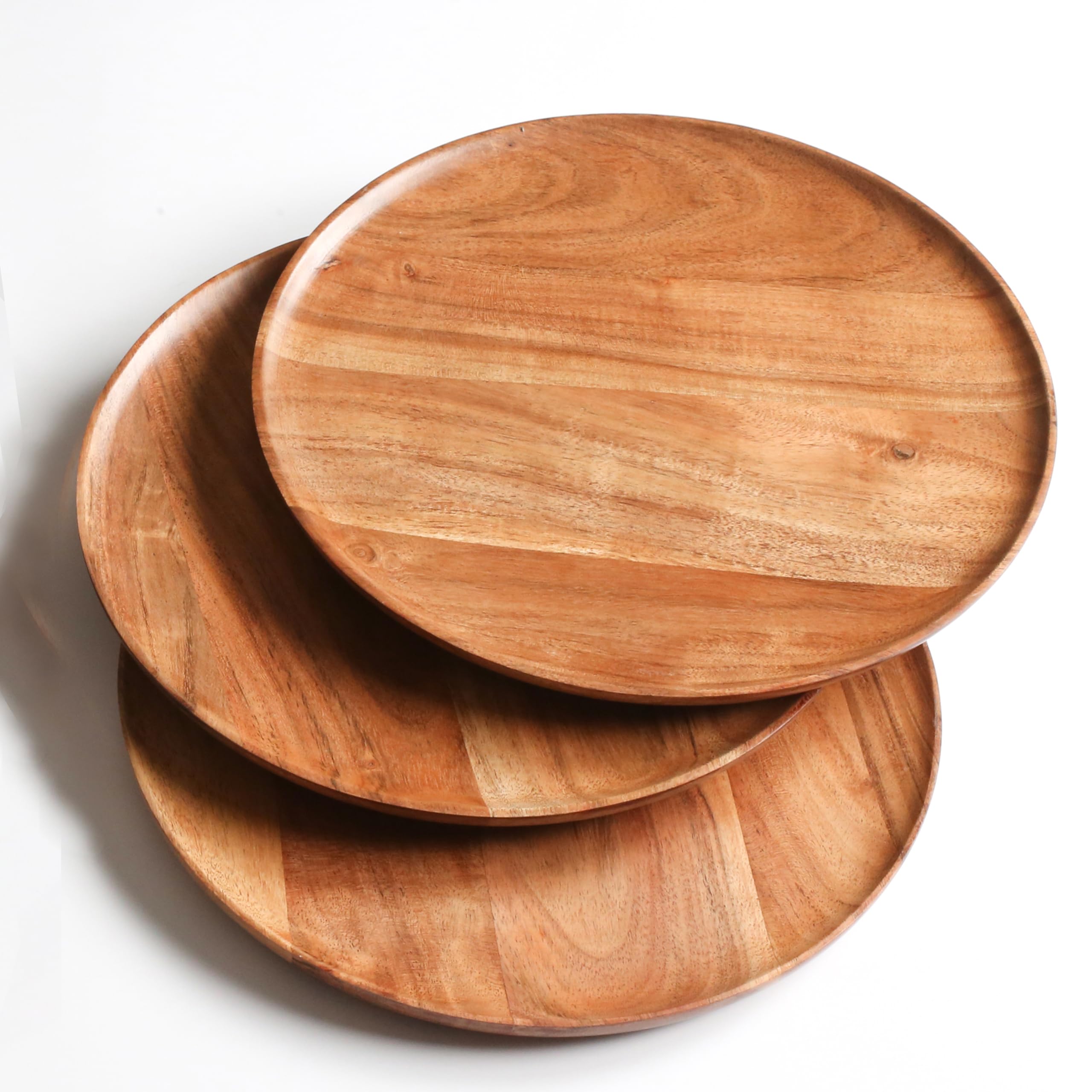 Lightnpro Acacia Round Wooden Charger Plates - Appetizer Plates, Centerpiece Tableware, Service Plates for Salad, Sandwiches, Burgers, Dinner, Lunch, Weddings, Catering - Set of 4, 10 Inch, Natural