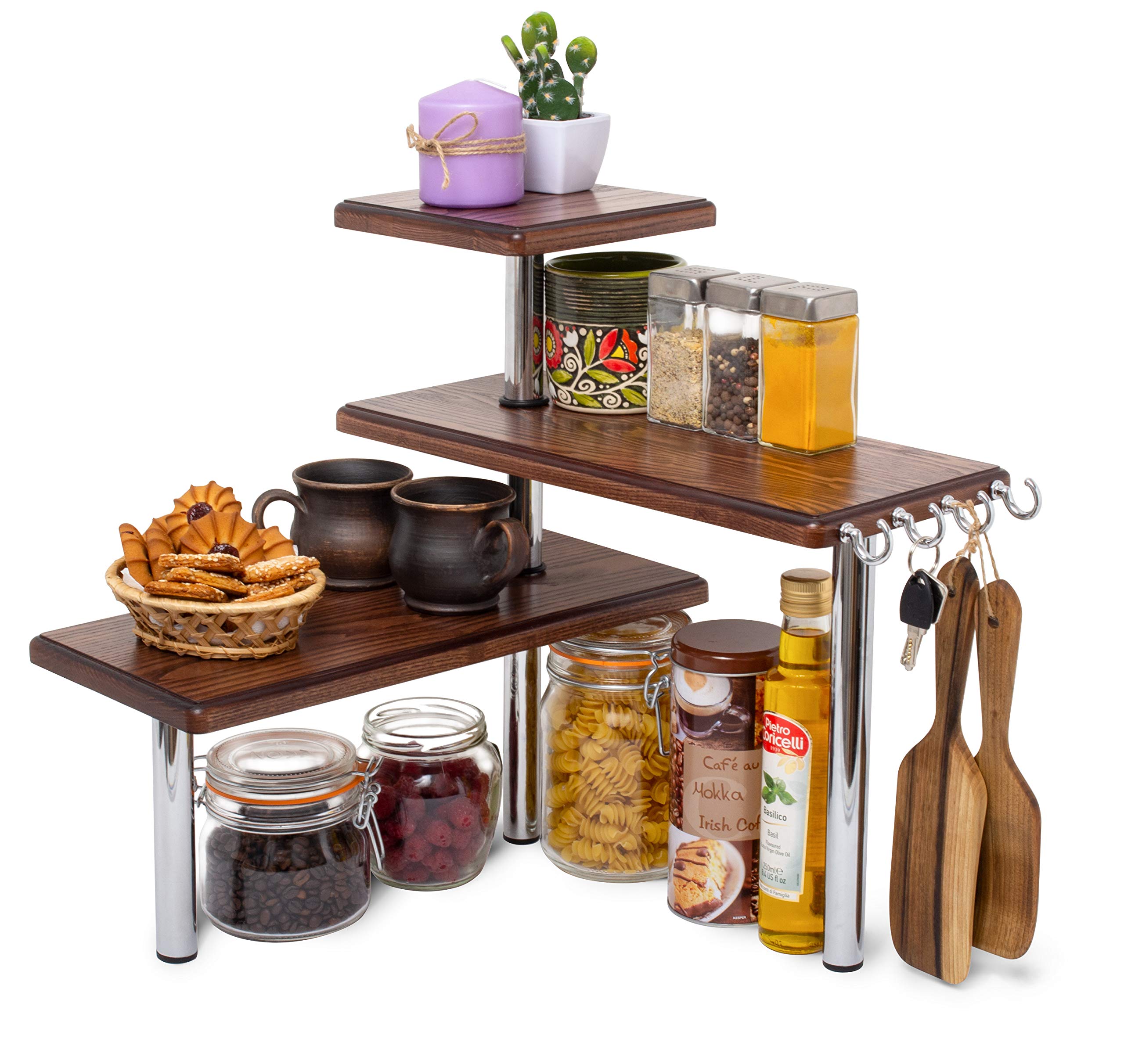 Buy 3 Tier Corner Shelf Natural Solid Ash Wood Countertop Organizer