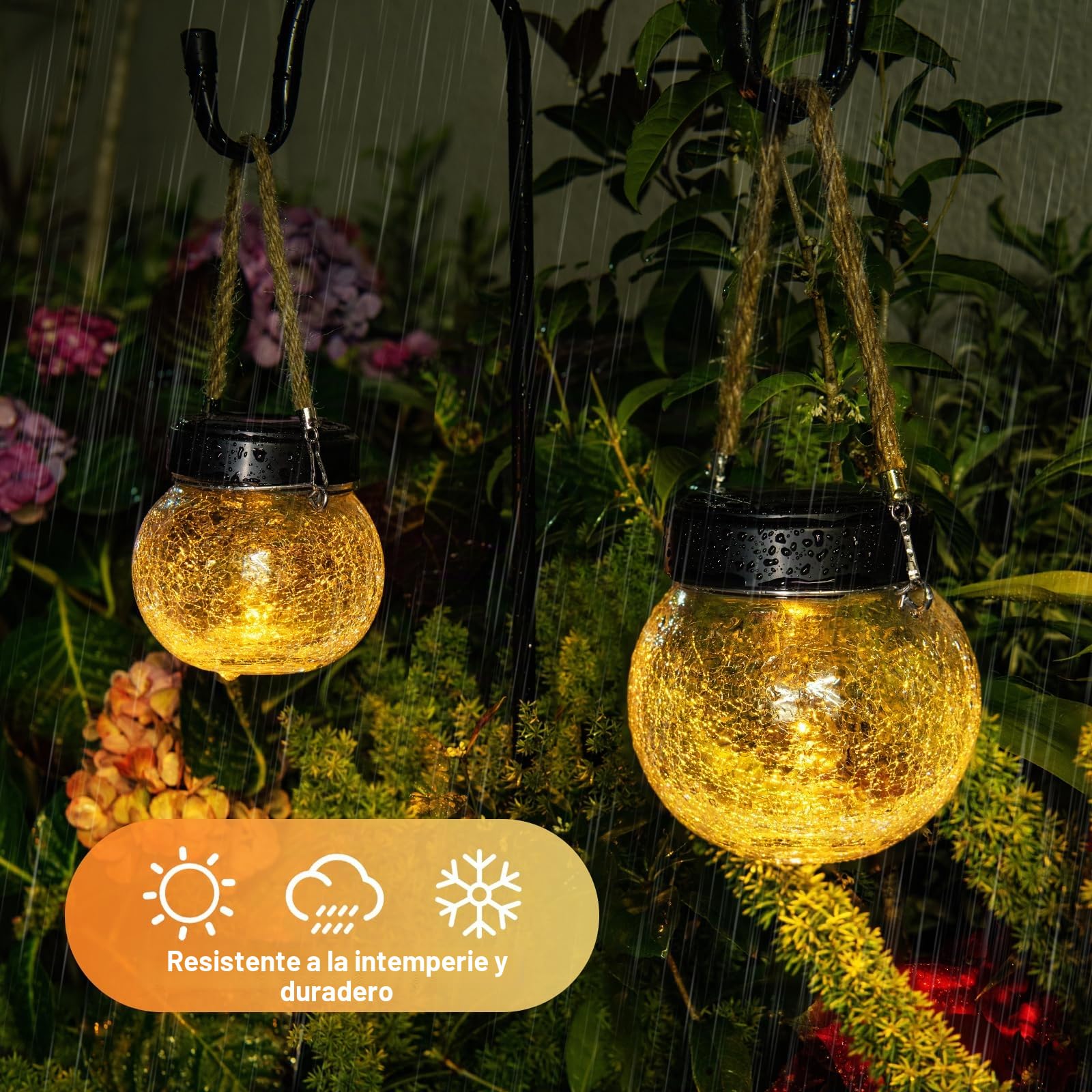 Auting Pack 2 Farolillos Solares Exterior Cristal Craquelado IP65 RGB | Dos efectos de iluminación para crear diferentes ambientes. Perfectos para árboles, balcones y zonas de reunión