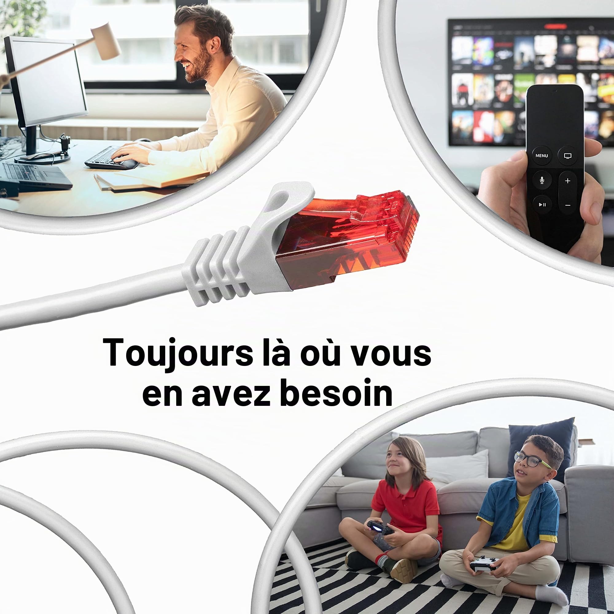 BIGtec Câble Ethernet 50m RJ45 Gigabit LAN Réseau Internet Compatible blanc Compatible Playstation xBox PS5 PS4 Routeur Switch Modem Décodeur TV Box Console de Jeux PC 50 mètres