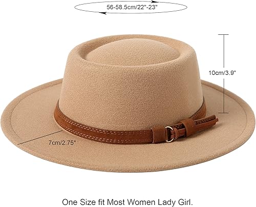 Vista 2 de Lanzom Sombrero Fedora de lana cálida de ala ancha vintage para mujer, cinturón de Panamá, sombrero de fieltro de jazz