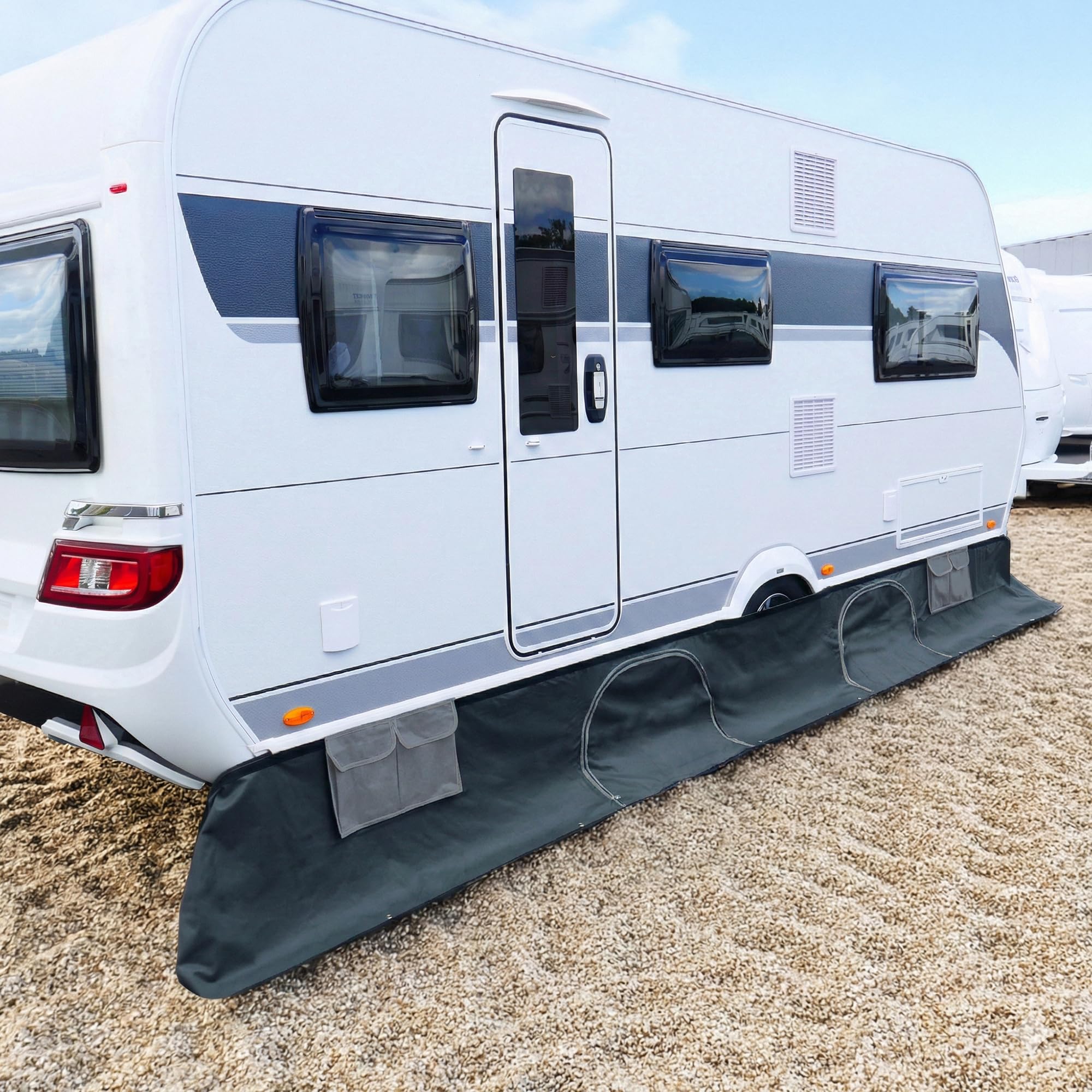 your GEAR Draftskirt - Bodenschürze 650 x 60 cm Wohnwagenschürze Wohnmobilschürze mit Staufächern