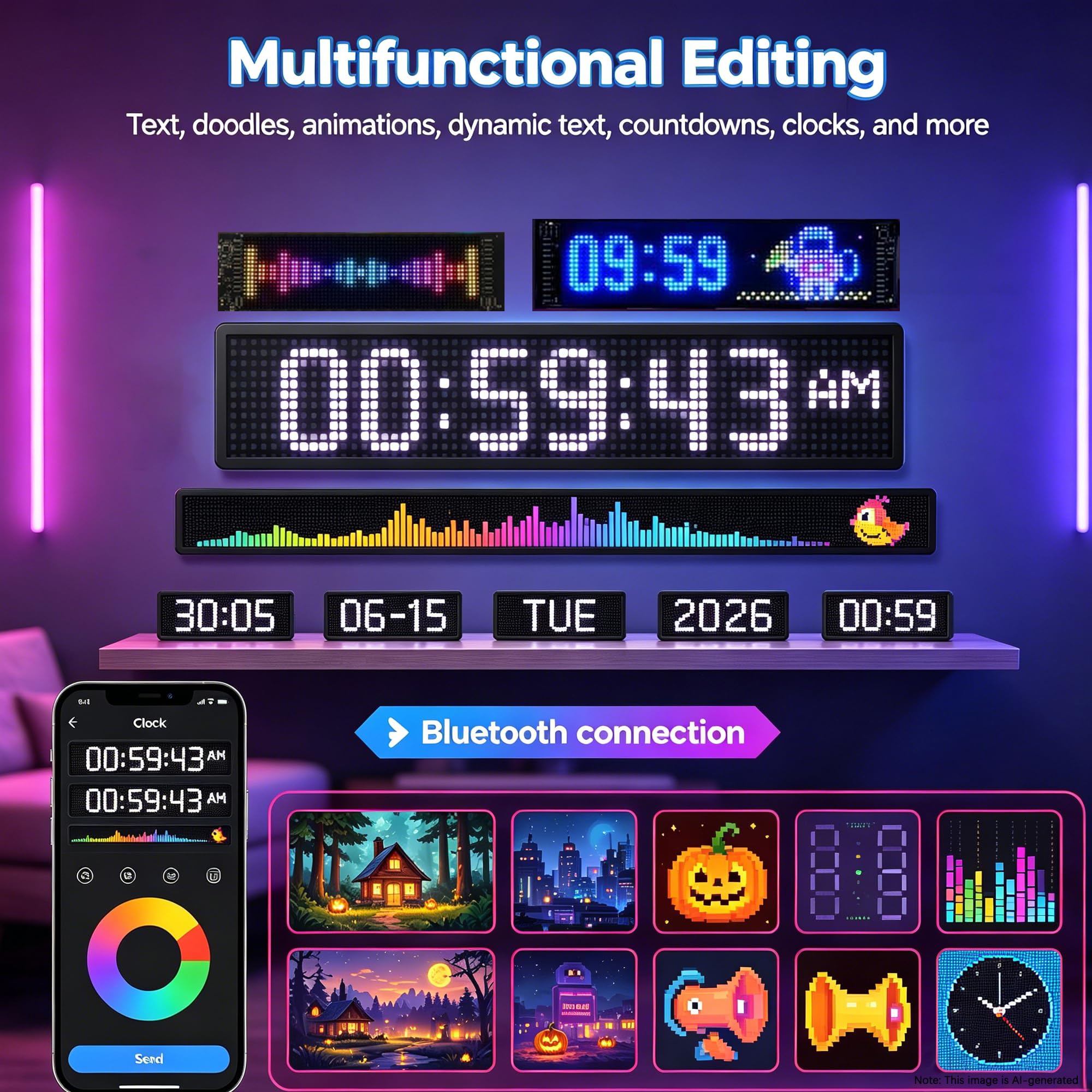 Devil Eyes Light: Devil Eyes LED Anzeigetafel(18.5 X 4.7in) mit Bluetooth-App,Led Augen Anzeige Programmierbar Laufschrift Lichtschilder, Neonschild für Innen Außen Party (17 * 7CM 1 Pack)