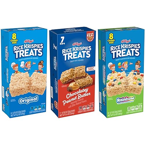 Miniatura 8 de Rice Krispies Treats Cuadros crujientes de malvavisco y arroz, aperitivos para el almuerzo, aperitivos para niños, paquete variado (3 cajas, 23