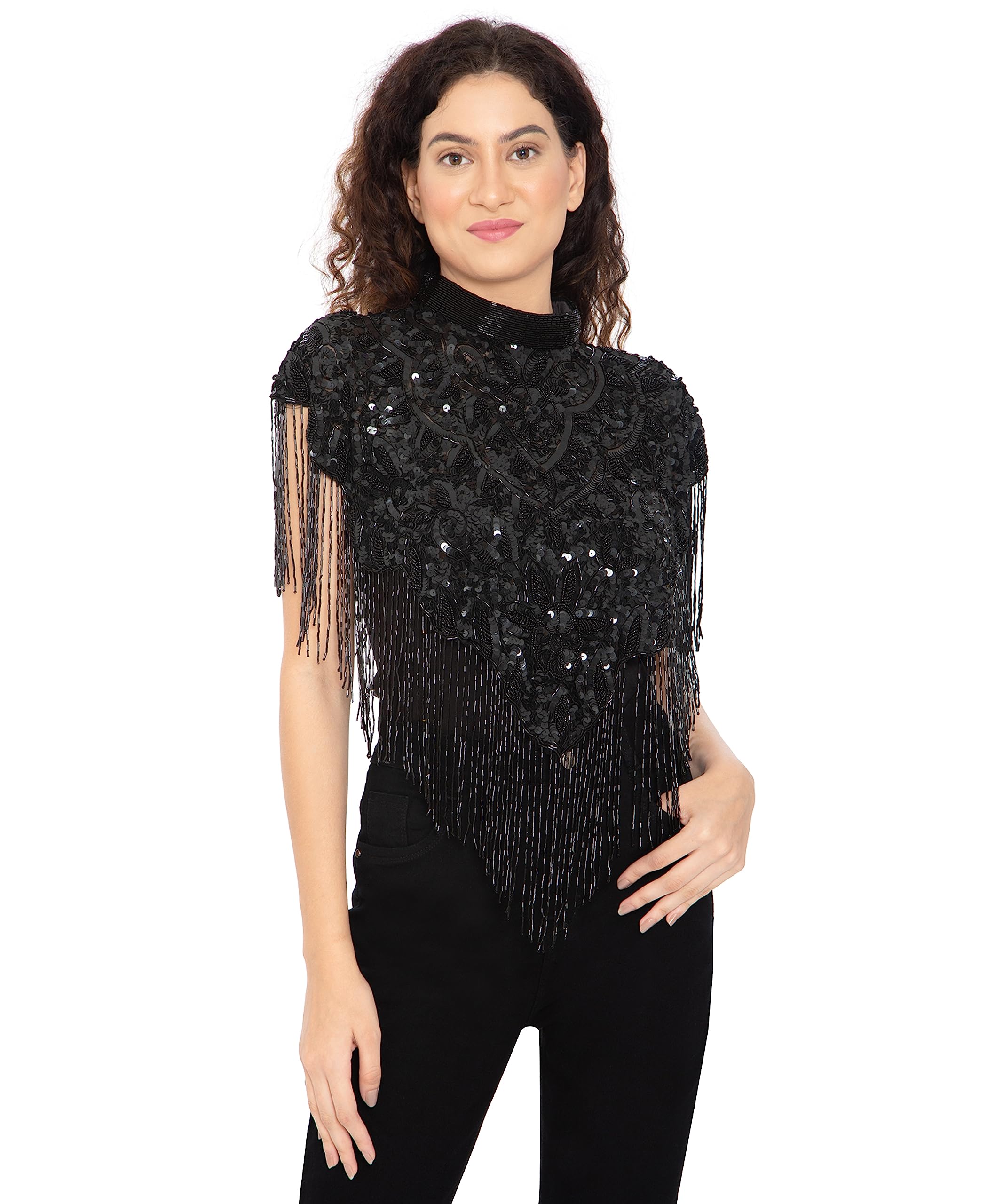 hautemoda Women Short Bead Poncho Cape-picture-53