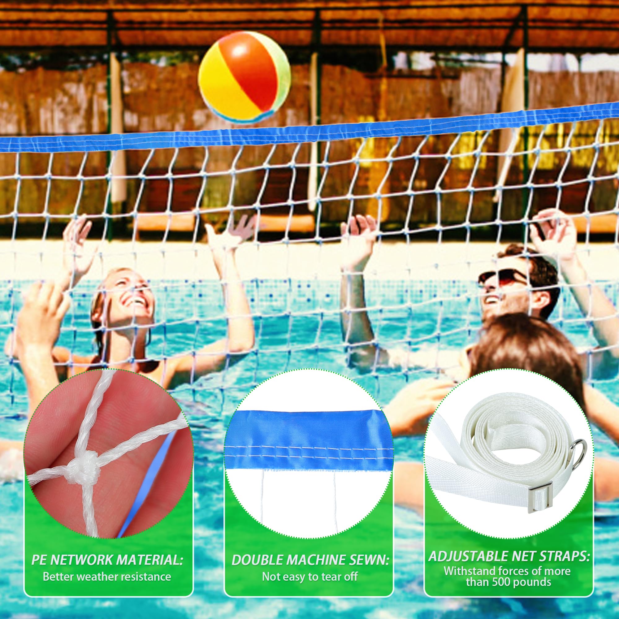 Red de voleibol de repuesto para piscina, longitud ajustable de 15 a 26 pies (solo red) | Hebilla de acero anti-UV y duradera universal para juego de red de voleibol de piscina