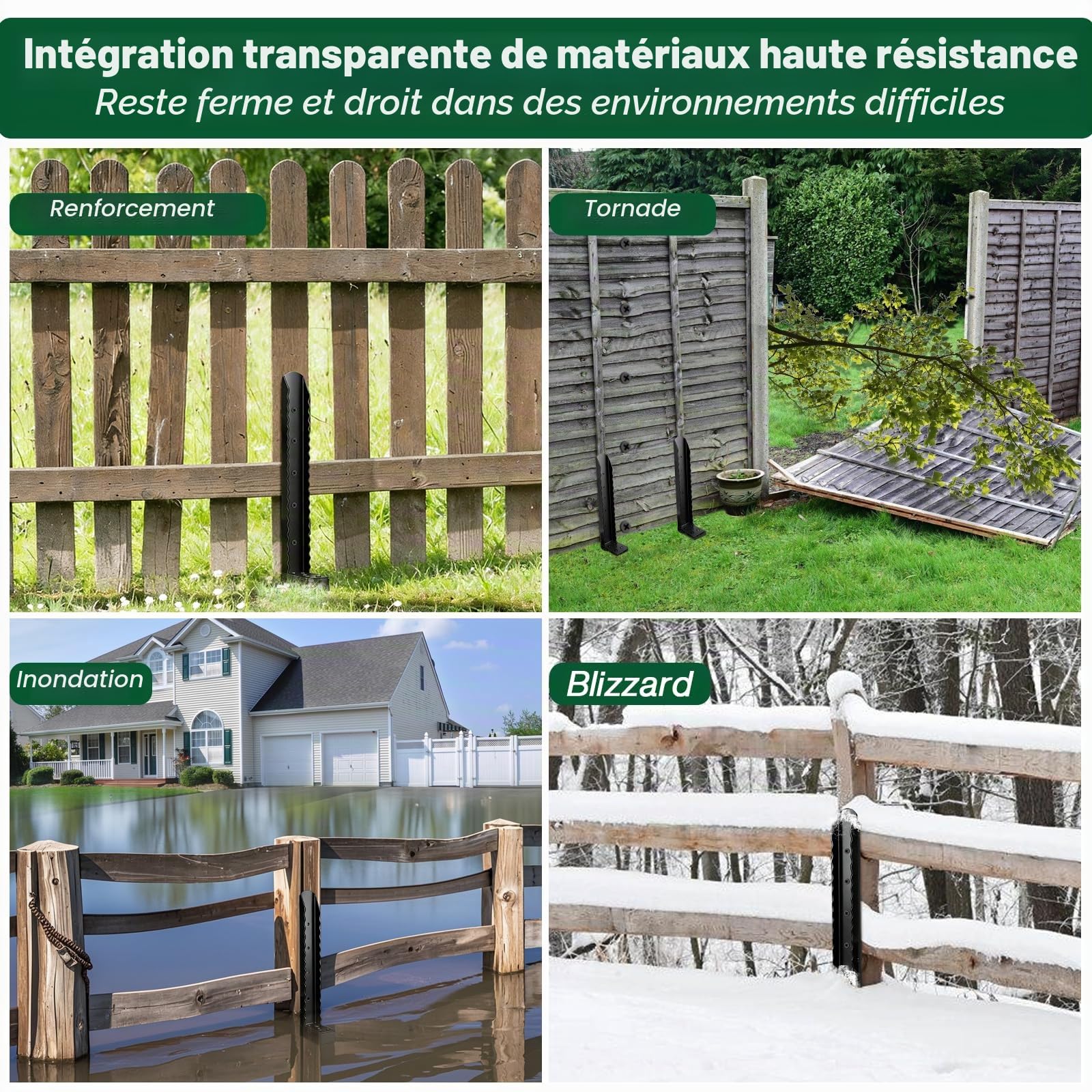 1 PCS Kit de Réparation de Poteaux de Clôture épais, Support de Poteau en Acier Robuste pour poteaux de Clôture en Bois inclinés ou cassés 80 * 40 cm - Noir