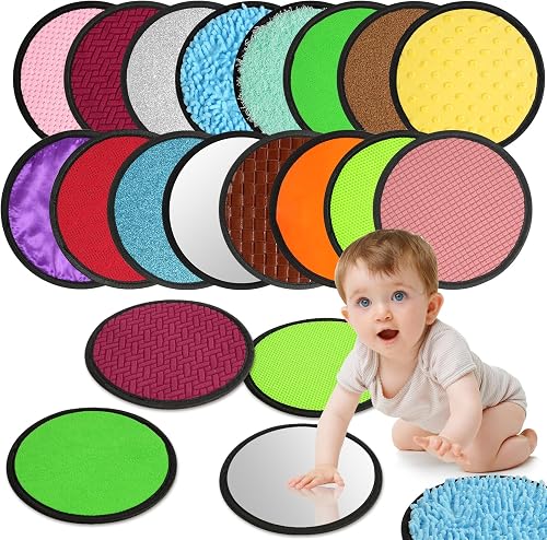 Vicloon Baldosas Sensoriales para Niños, 16 Piezas de Azulejos Sensoriales para Niños Autistas, Antideslizante, Juguete Táctil para Niño Exploración Sensorial (Redondo)