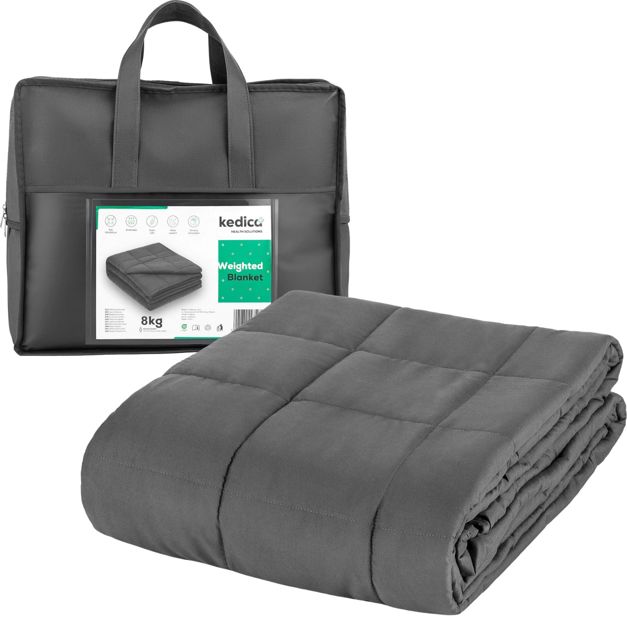 Gewichtsdecke 9kg 150x200cm Mikrofaser Therapiedecke Oeko-TEX Zertifiziert Grau