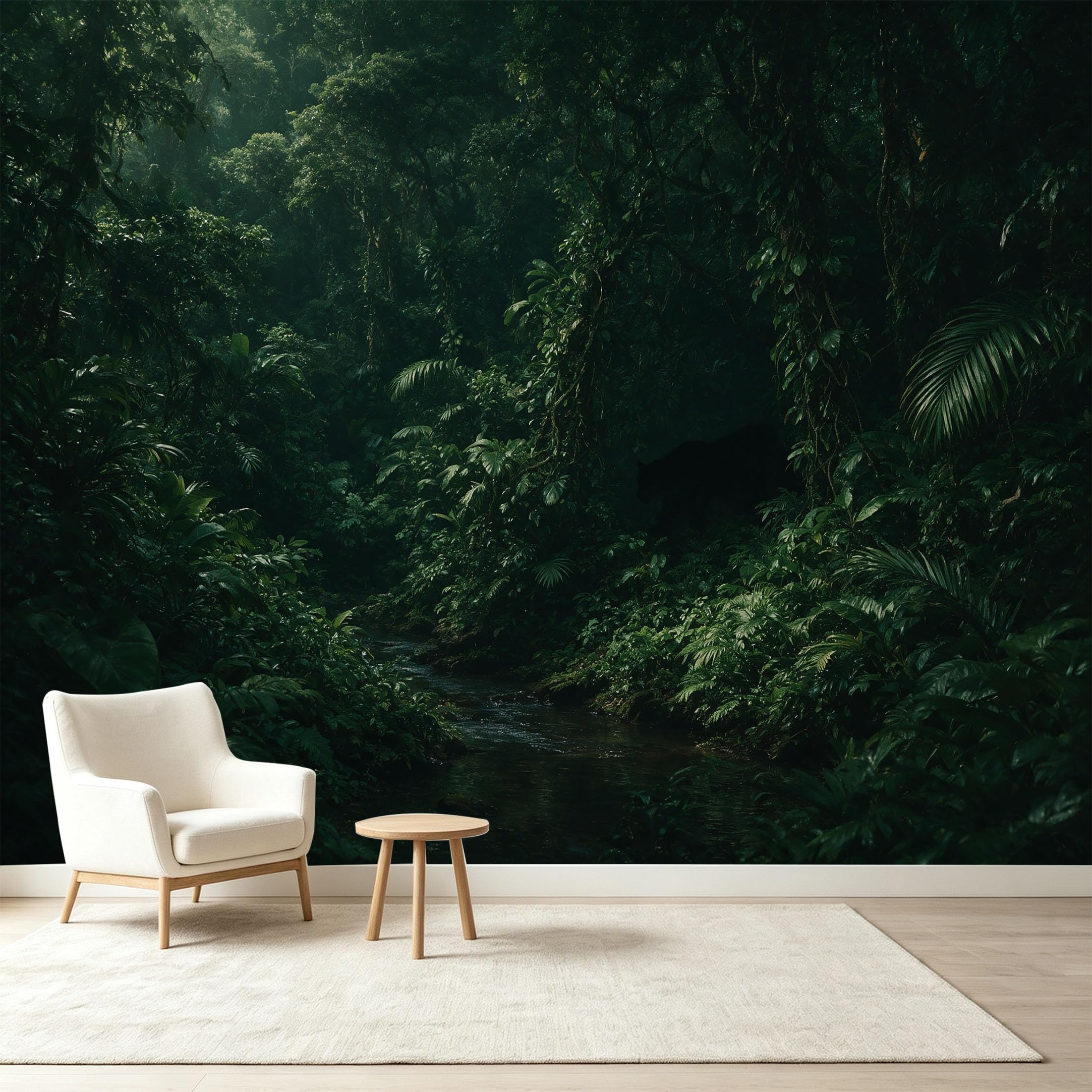Custom Size Wall Murals Tropical Jungle Rainforest River Panther Wildlife Self-Adhesive Wall Fabric Removable Wallpaper Wall Decor for Living Room Bedroom Bathroom