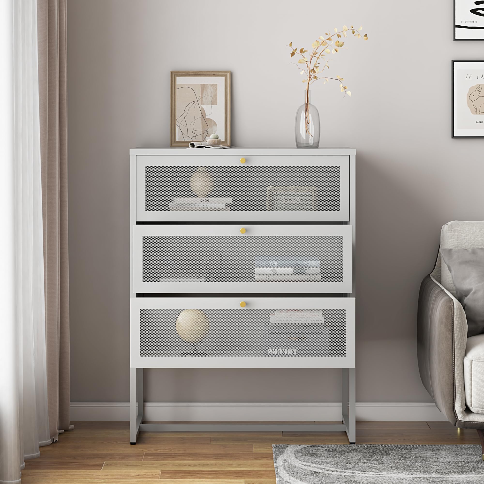 [en.casa] Büroschrank Sund mit 3 Schubladen Aktenschrank Schubladenschrank Wohnzimmerschrank 105 x 80 x 40 cm Mehrzweckschrank Metallschrank Stahl Sideboard Kommode Grau