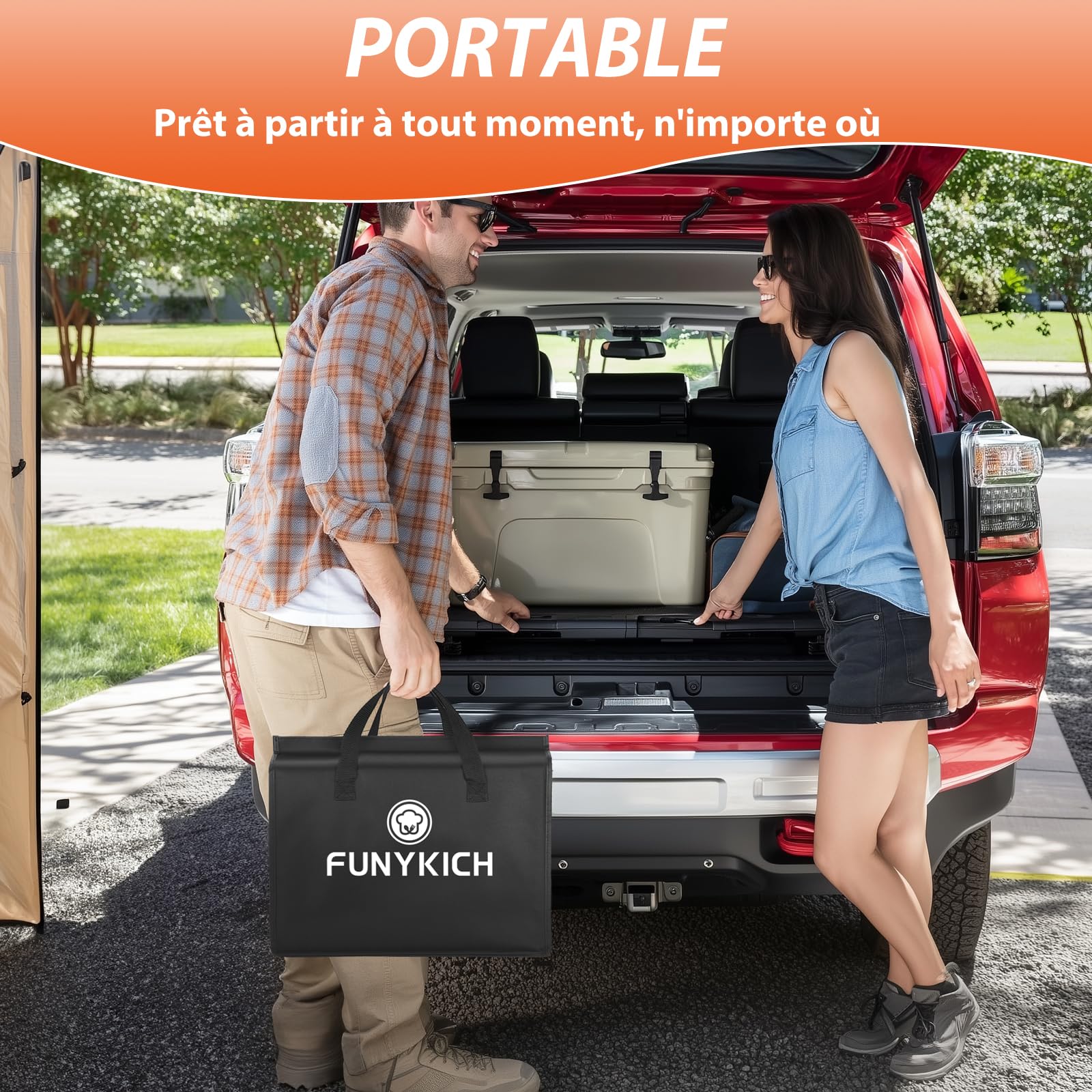 FUNYKICH Table de Camping Pliante Basse de 0,9 m avec Sac de Transport, Table de Pique-Nique Portable, Table de Plage légère et épaisse pour Plage, Camping‎ Noir 87 * 40 * 26.2cm