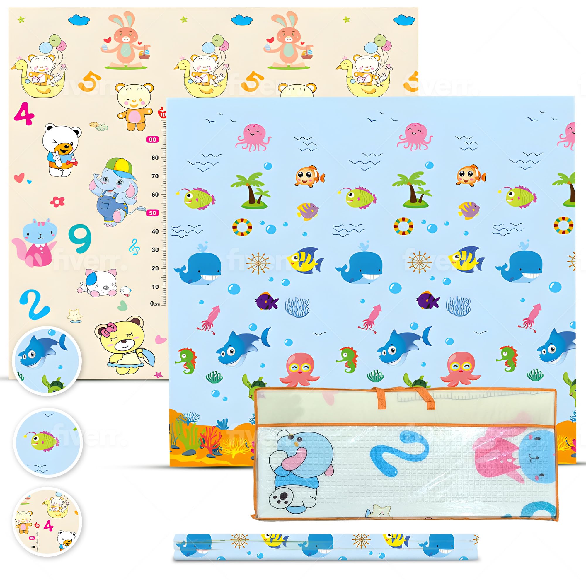 Babybaipro- Alfombra Bebe Acolchada Plegable 200x180x1 cm, Colchoneta Infantil Reversible XPE, Impermeable, No tóxica, Tapete Juegos Actividades Regalo Niña-Niño Cumpleaños Navidad. Baby PlayMat