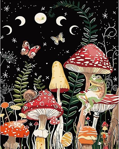 Pintura por números para adultos, pintura de hongos por números para adultos principiantes, juego de pintura al óleo acrílica para adultos,