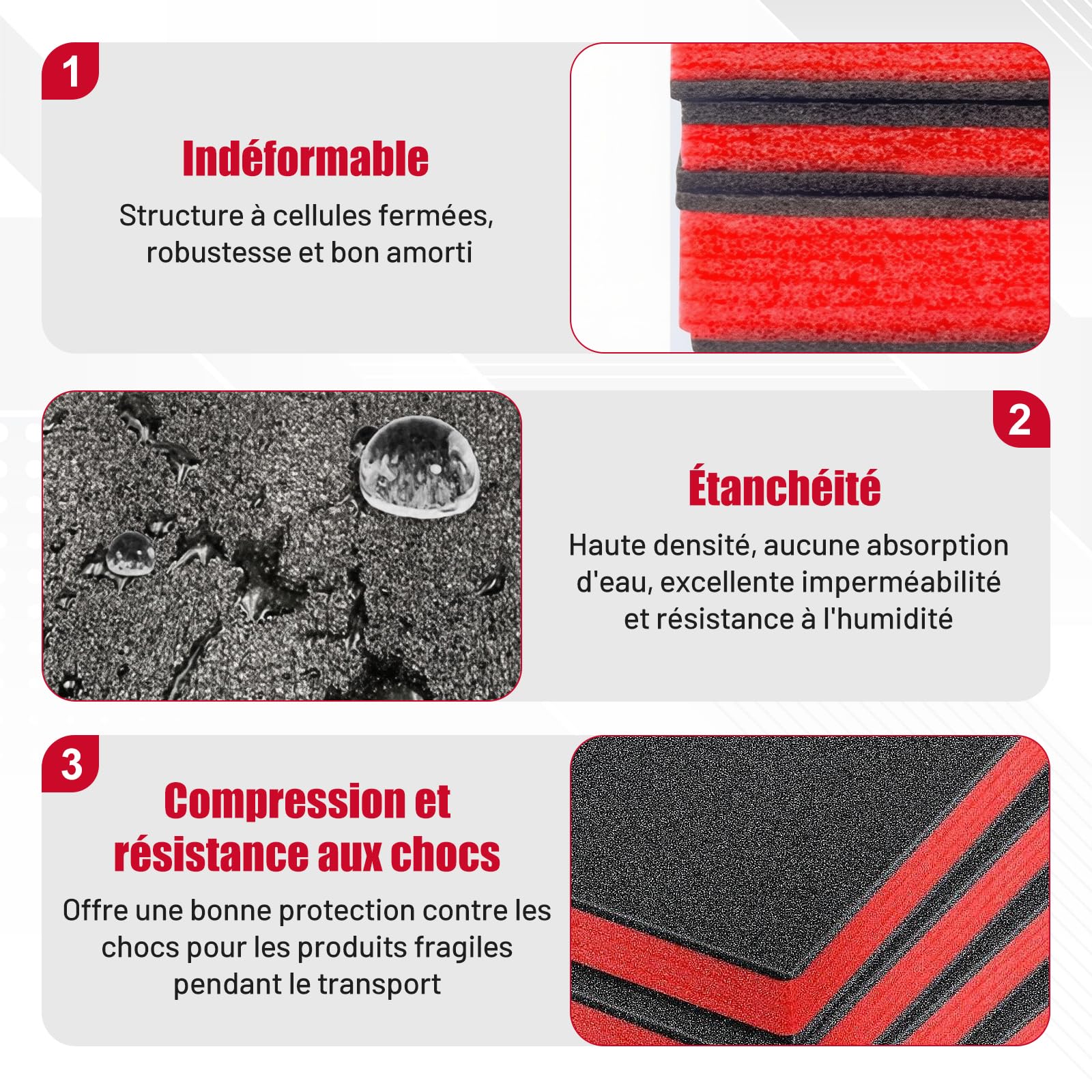 Lot de 4 Inserts en Mousse pour Boîte à Outils, Feuilles de Mousse 50x33.5x2.5 cm (20x13.2x1 inch), Découpe Personnalisée, Protection pour Outils et Objets Fragiles- 56 Cm X 45.5 Cm X