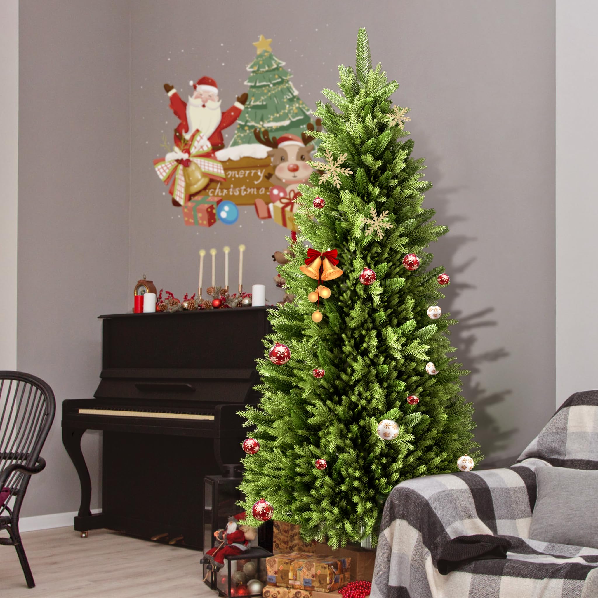 LILIIN Albero di Natale da 180 cm, in PVC e PE, abete pregiato, sistema pieghevole, supporto in legno, senza illuminazione