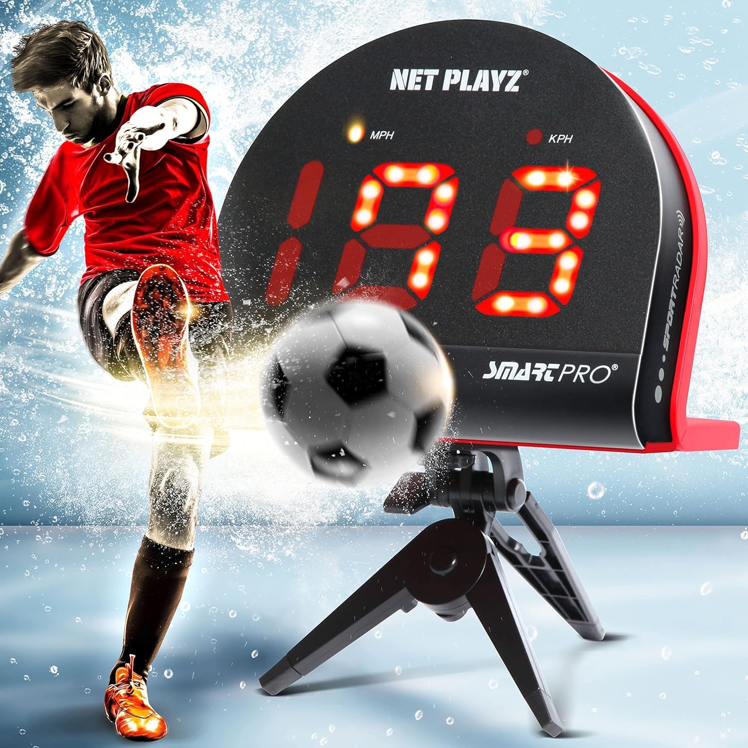 NET-PLAYZ Soccer Gfits Training Equipment & Gear - Speed Radar | Measure Shot Speed Shot-Power Detection, Sport Radar Gun (Hands-Free) Sensors, Training Aids
