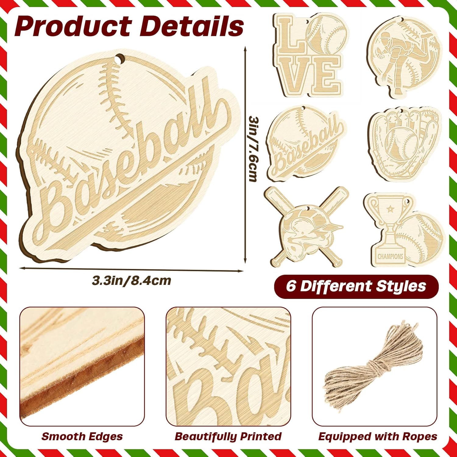 24 Pieces Baseball Ornaments for Christmas Tree Christmas Hanging Ornaments Wooden Baseball Ornament Sports Baseball Player Decorative Hanging Ornaments for Xmas Kids Boy Holiday Decorations : Home & Kitchen