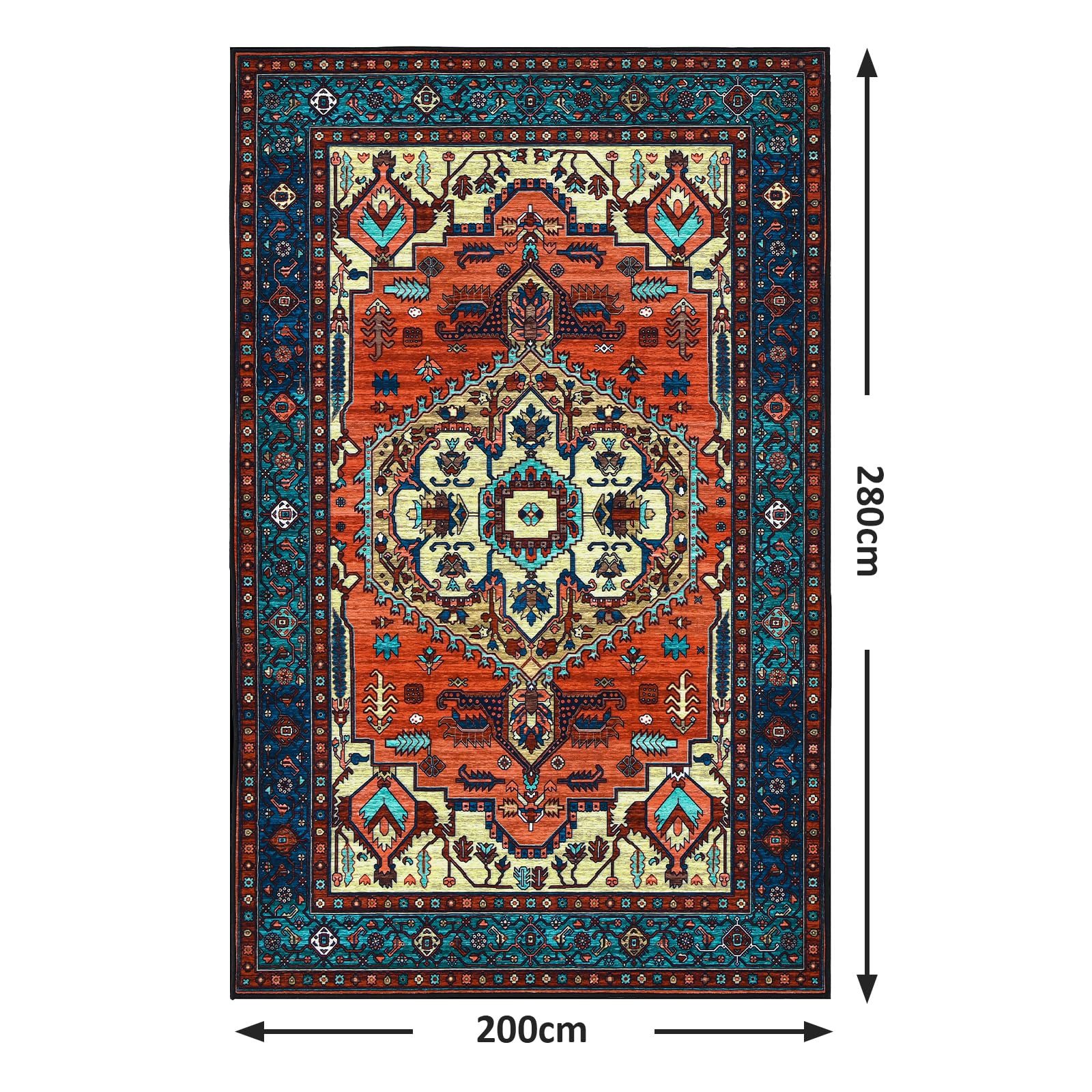 WONGS BEDDING Boho Teppich Wohnzimmer Schlafzimmer Kurzflor Teppiche Waschbar Weich rutschfest Vintage Design