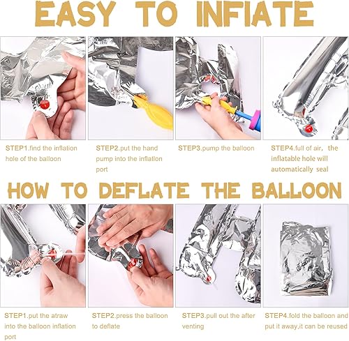 Miniatura 3 de MOMOHOO Cartel de globos de feliz cumpleaños, papel de aluminio 3D plateado de 16 pulgadas, letras inflables de feliz cumpleaños para decoraciones