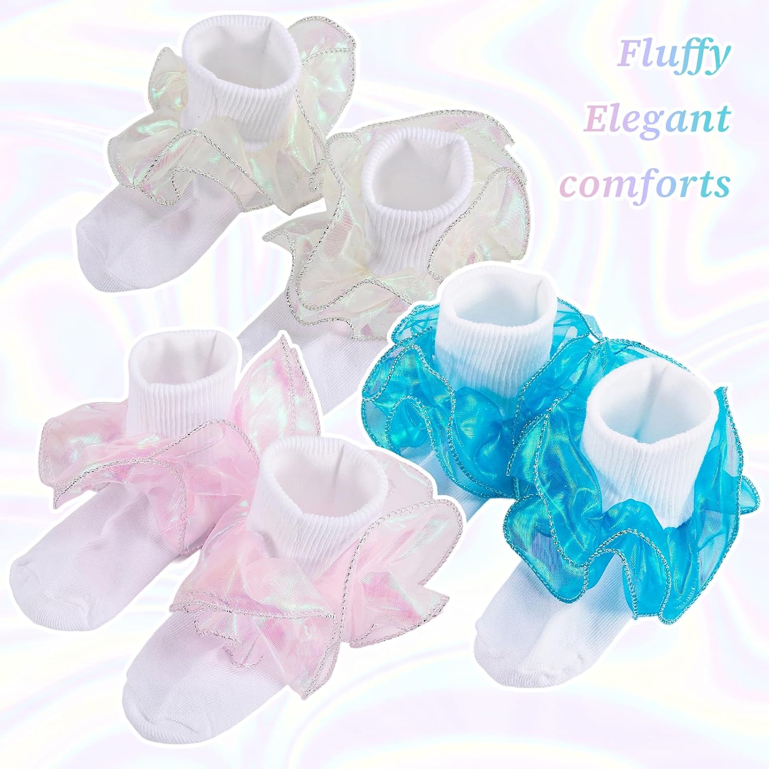 Girls Ruffle Socks Toddler Glitter Double Lace Sock Frilly Dress Socks Turn Cuff Pageant Sock for Baby Girl Kids - Image 6