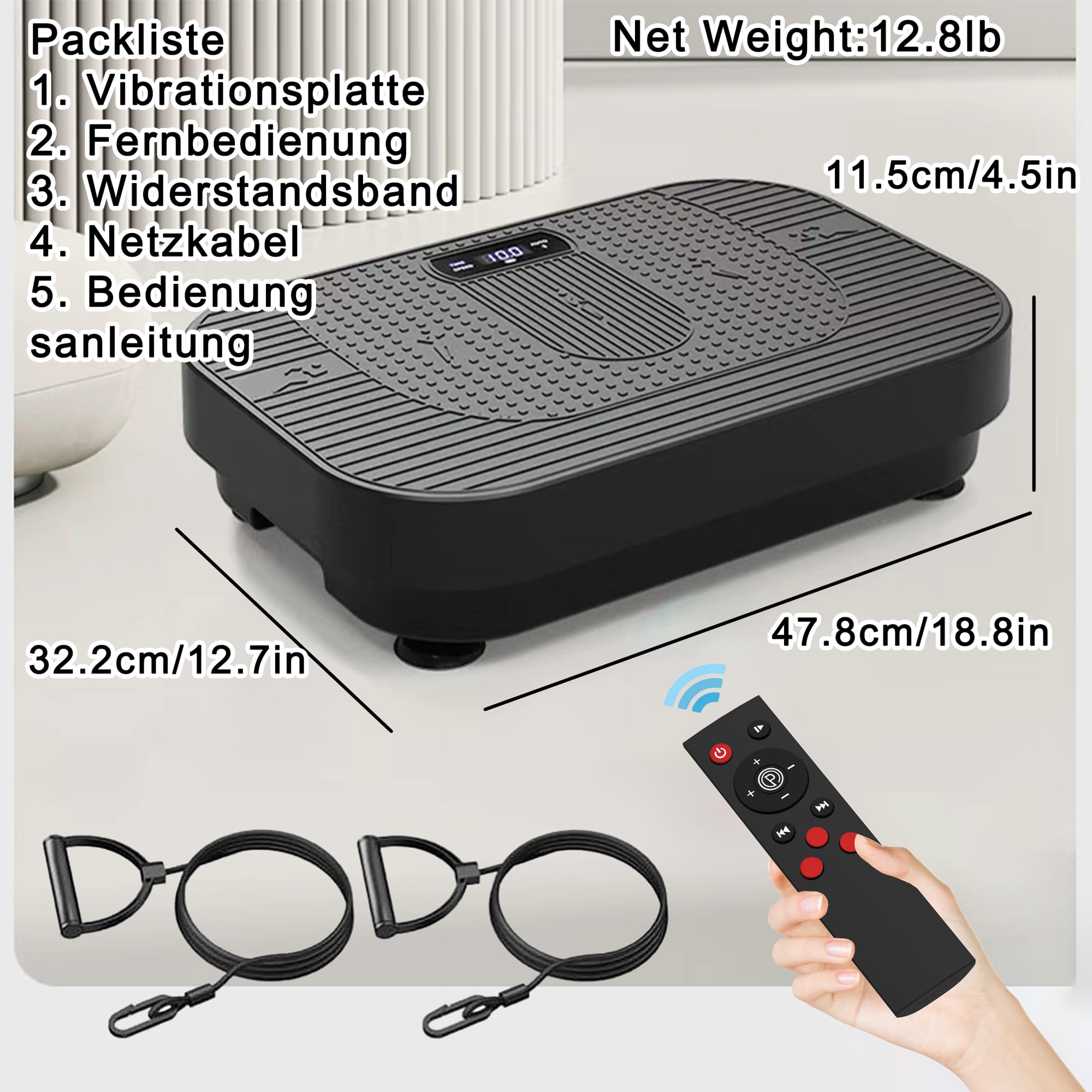 Vibrationsplatte mit BT-Musik Funktion, 1-199 Geschwindigkeitsstufen & 5 Trainingsprogramme, Schüttelplattform für Ganzkörpertraining & Muskelaufbau, Ideal für Heim-Fitnessstudio