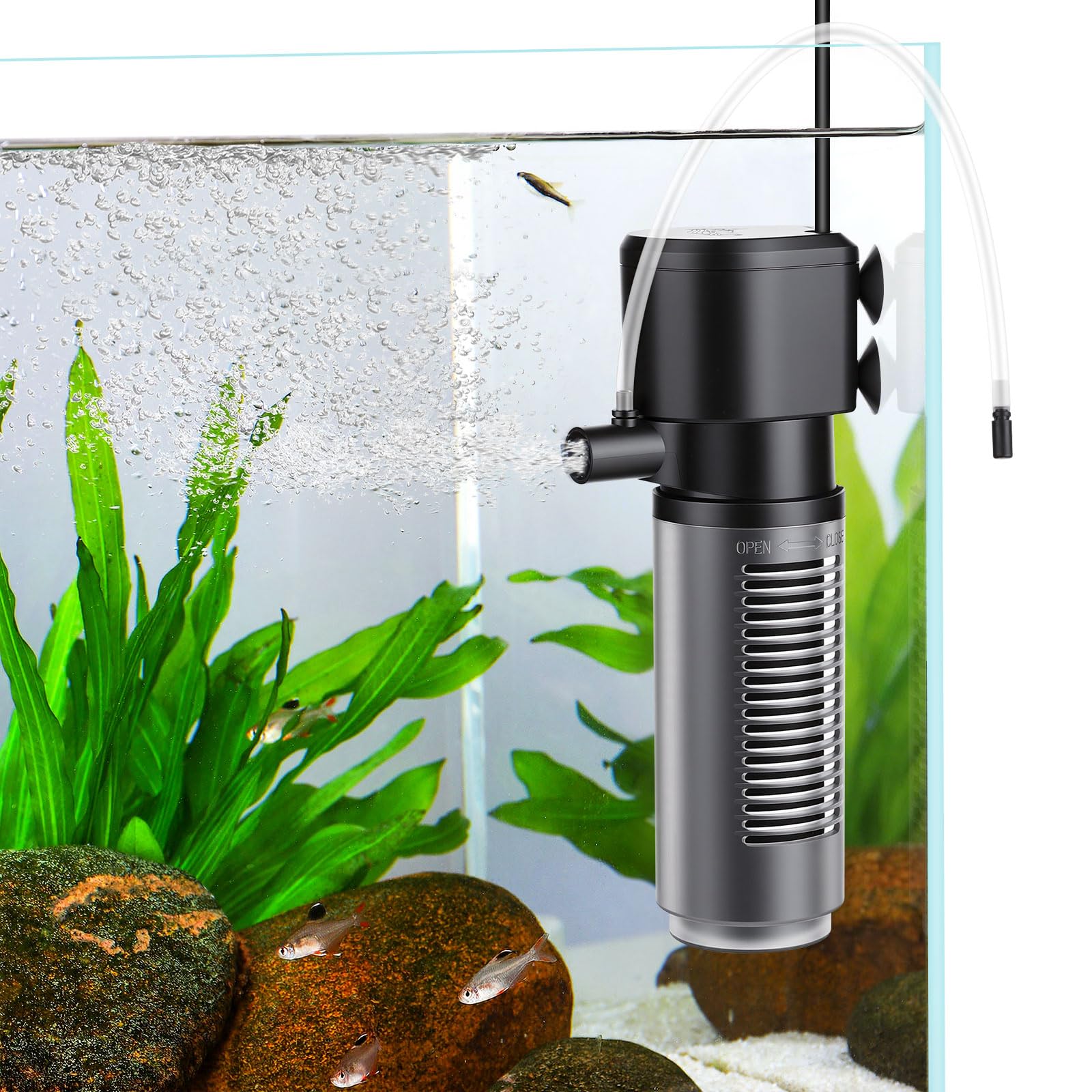 AQQA Aquarium Filter, 360L/H Einstellbarer Aquarium Filterpumpe, 4.5W Leiser Aquariumfilter für kleine Tank bis zu 90L