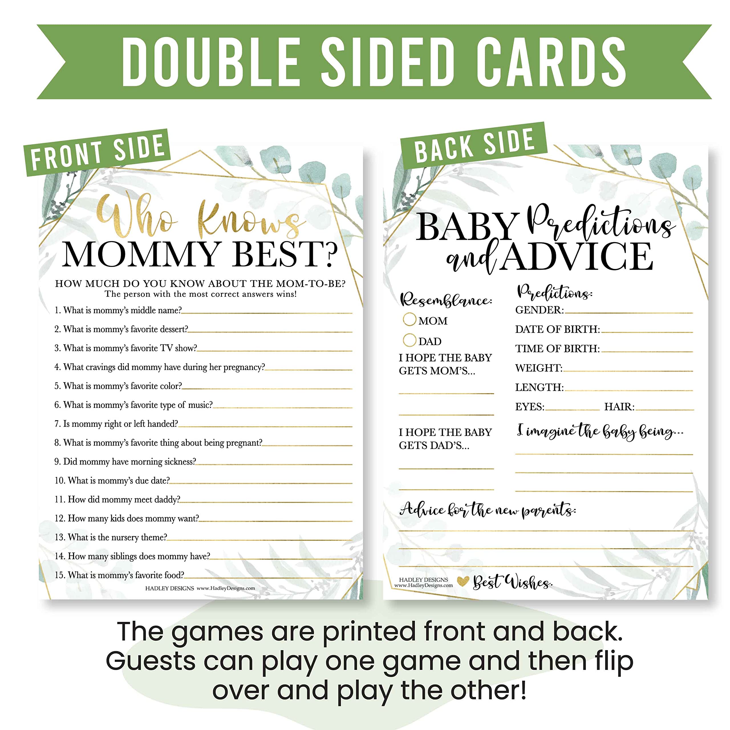 75 Greenery Baby Shower Games Gender Neutral 6 Games Double Sided