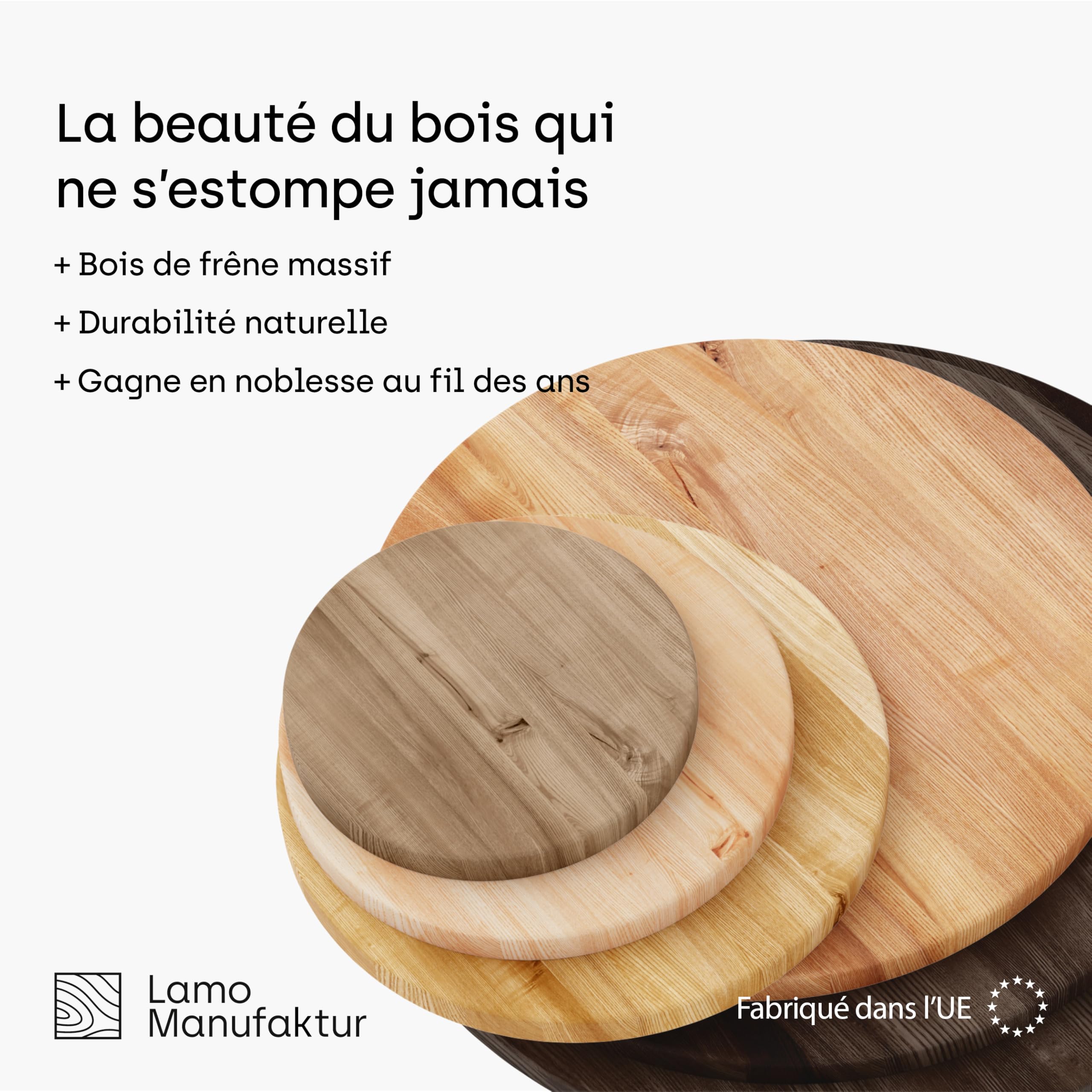 LAMO Manufaktur Plateau de Table Rond 40 cm en Bois Naturel | pour Table Basse Ronde ou de Chevet | Épaisseur : 40 mm | Couleur : Marron Noisette