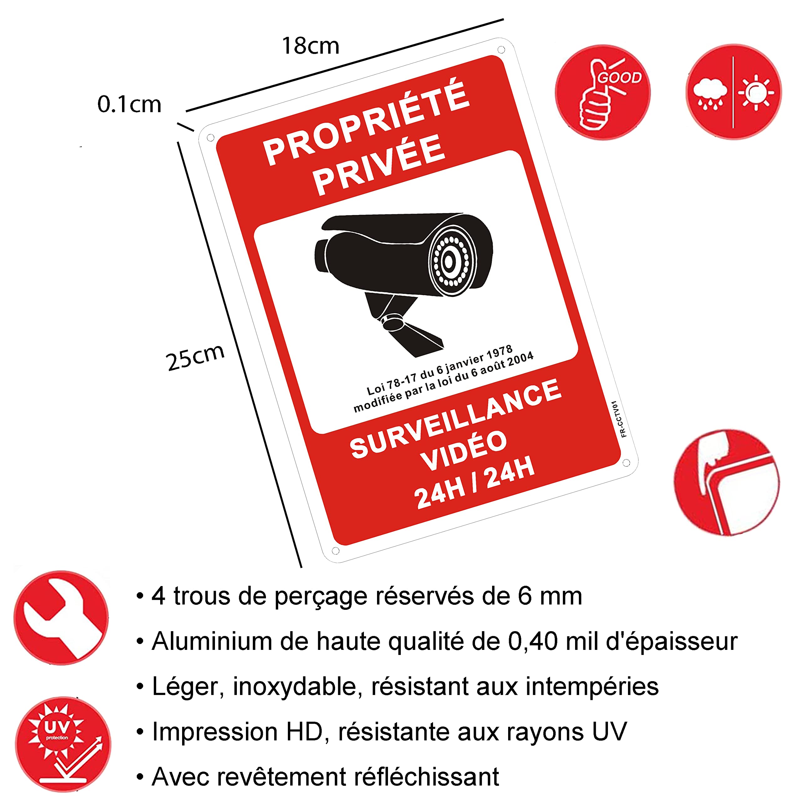 Panneau De Vidéosurveillance, Autocollant, 15 X 15 Cm, Petit, Avec