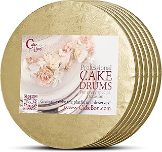 Cakebon Gold Cake Boards 10 Inch Round - 1/2 inch thick Cake Boards (aka Cake Drums), Sturdy Cake Base, Ideal for 8 Inch Cake, Smooth Edge Cake Drums Round Greaseproof (Pack of 6 Cake Boards Round)