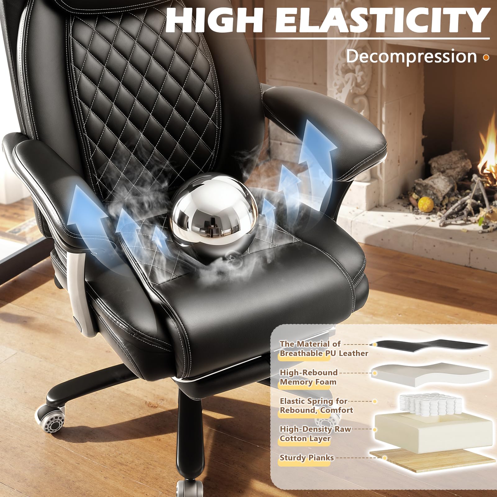 700lbs Reclining Big and Tall Office Chair with Foot Rest Ergonomic Heavy Duty Executive Office Desk Chair with — view 5